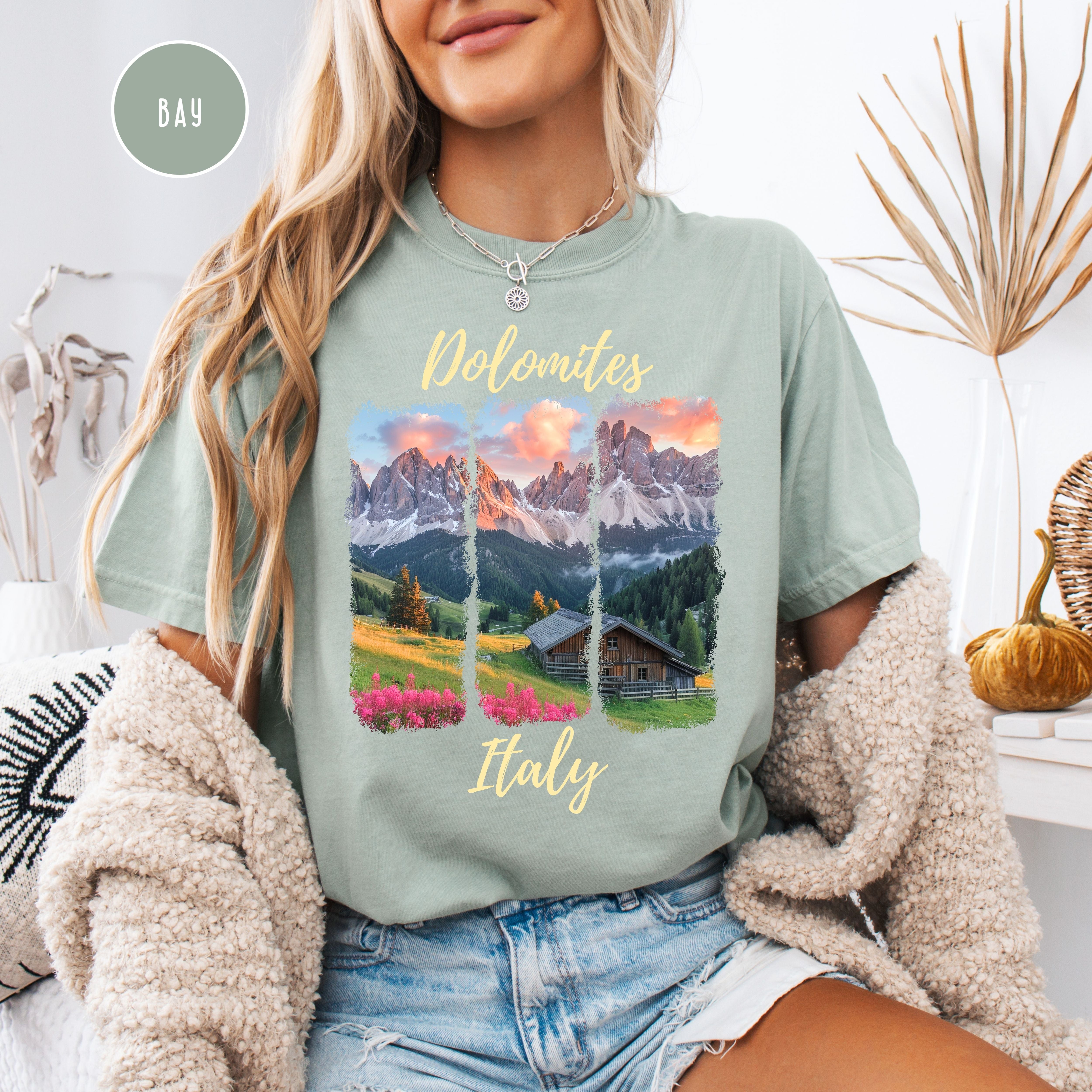 The Dolomites at Sunrise over Italian Village Comfort Colors® Tee