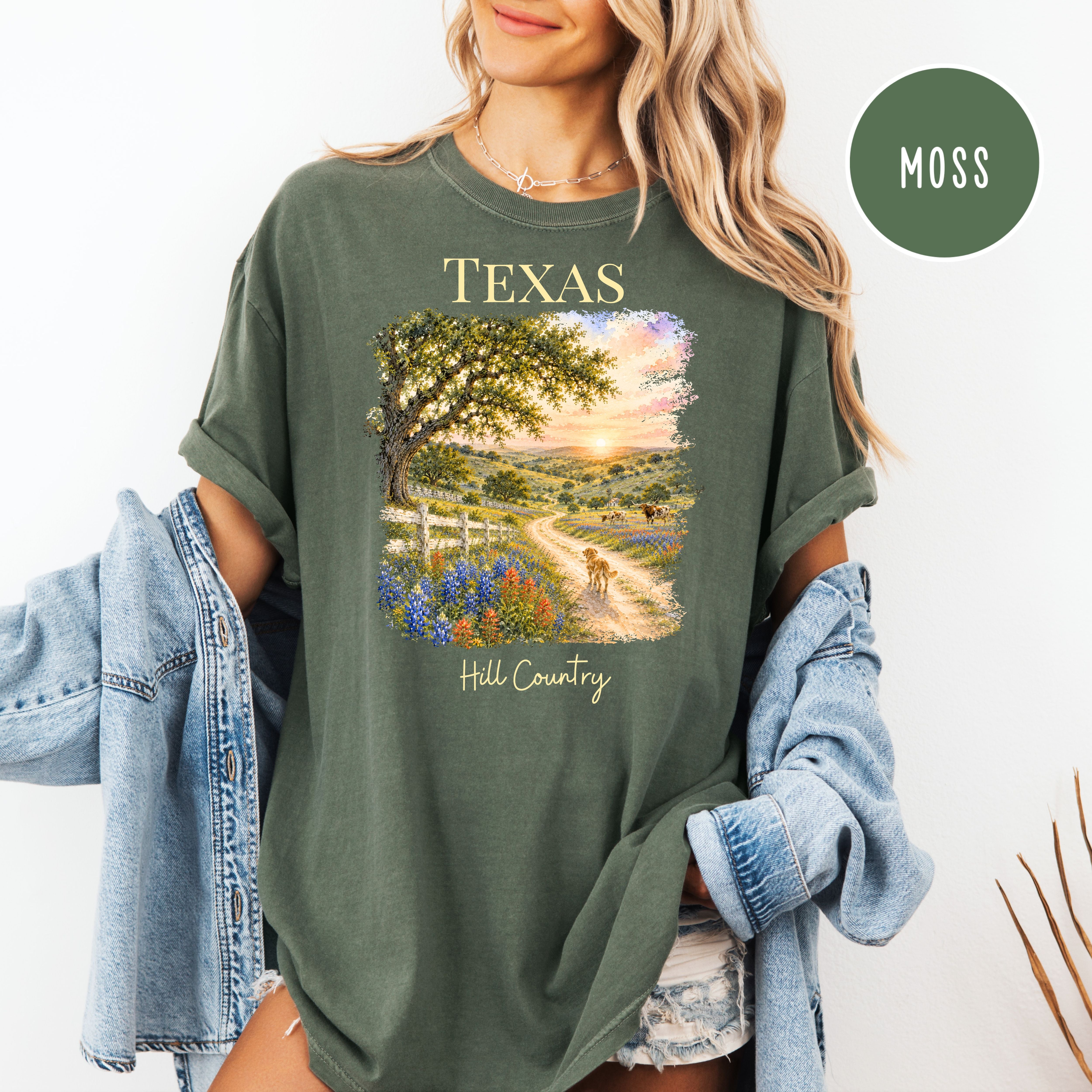 Texas Hill Country Comfort Colors T-Shirt, Texas Vacation Gift Shirt, Texas Travel Shirt, Texas Gift Shirt, Texas Blue Bonnets, Traveler Tee