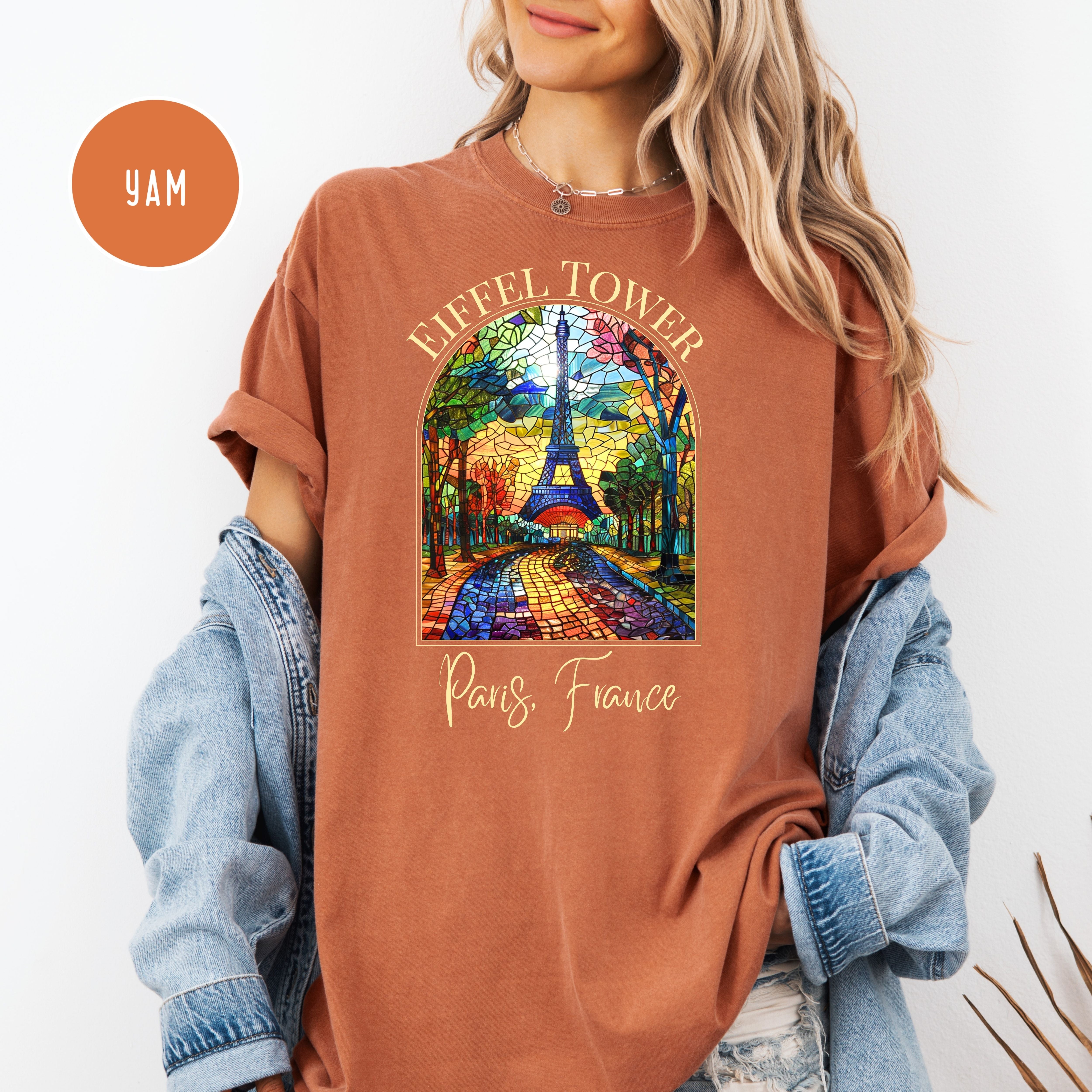 Paris Vacation Eiffel Tower Stained Glass Design Comfort Colors T-Shirt