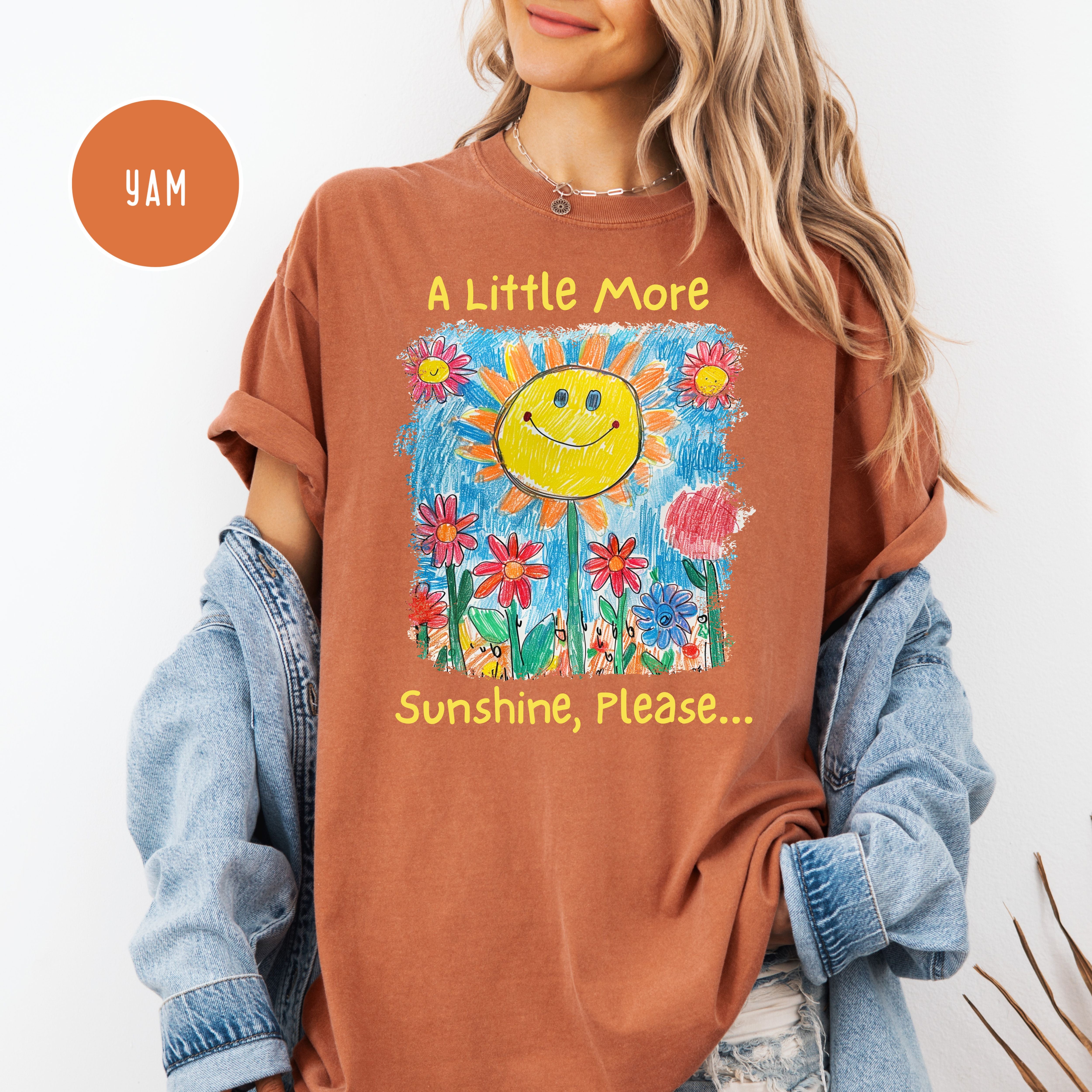 A Little More Sunset Please Comfort Colors Happy Tee Shirt, Positivity Shirt, Joyful Gift Shirt, Sunshine and Flowers Drawing Summer Tee