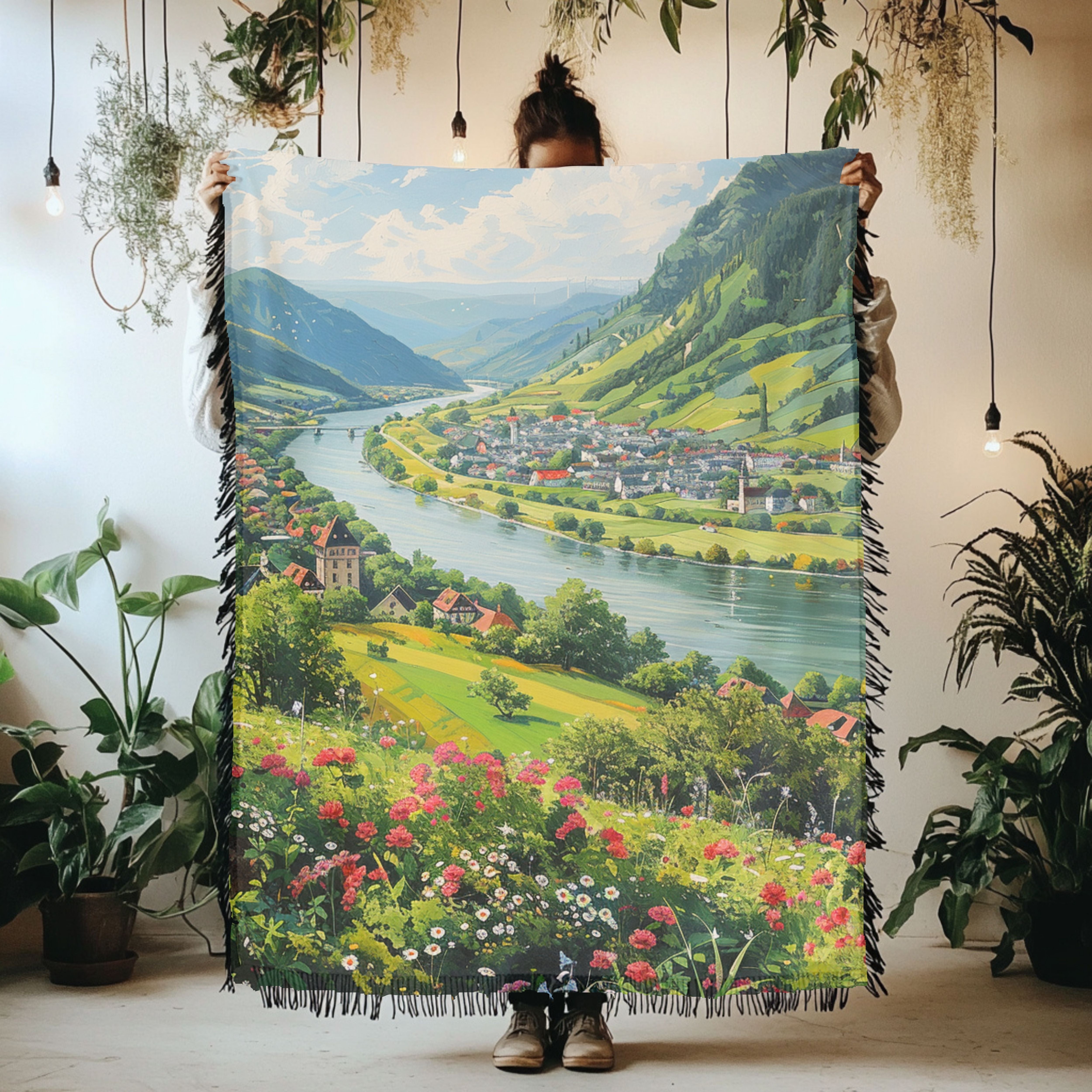 Rhine River Germany Woven Blanket, Rhine Valley Vacation Gift Blanket