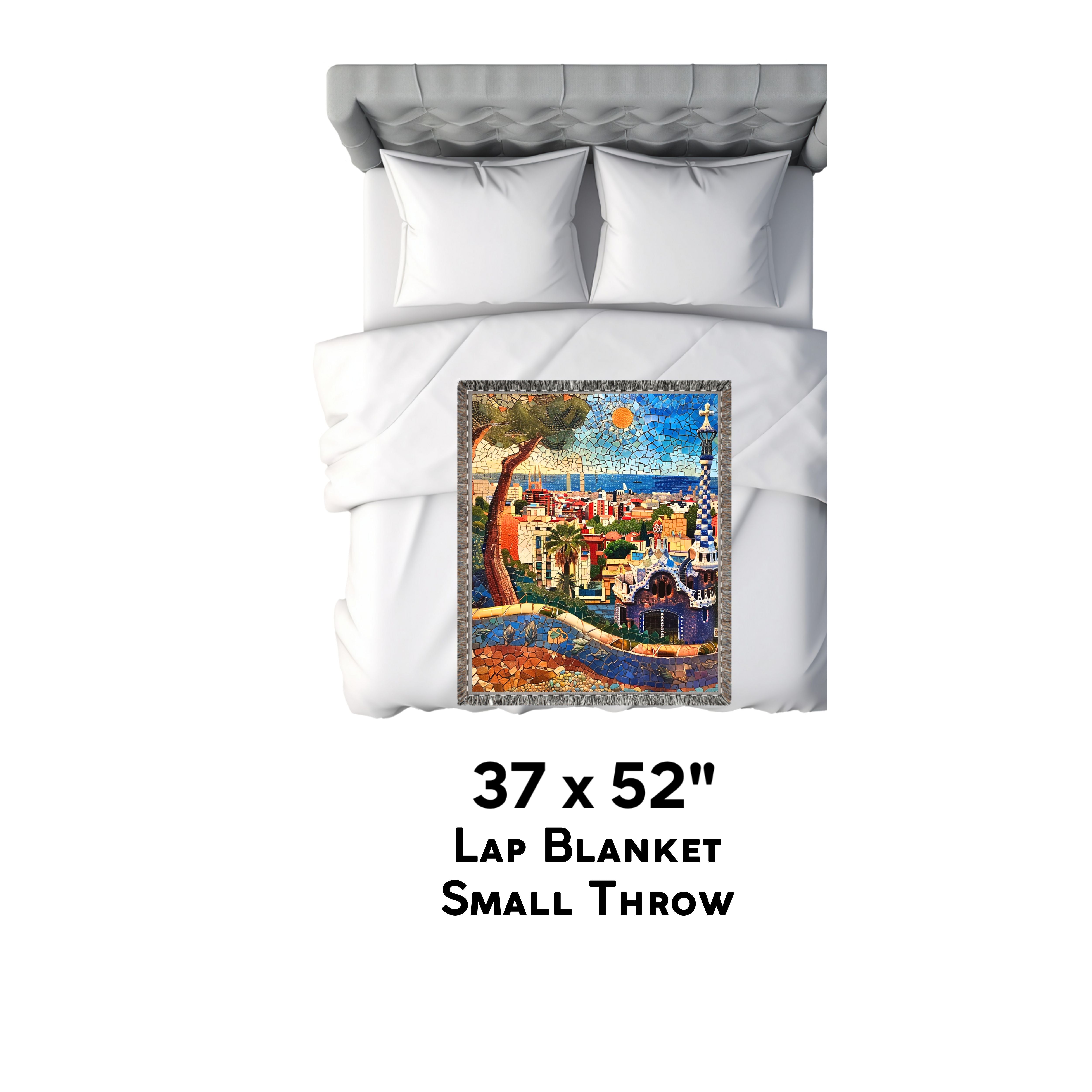 Barcelona Spain Mosaic Park Guell Woven Blanket