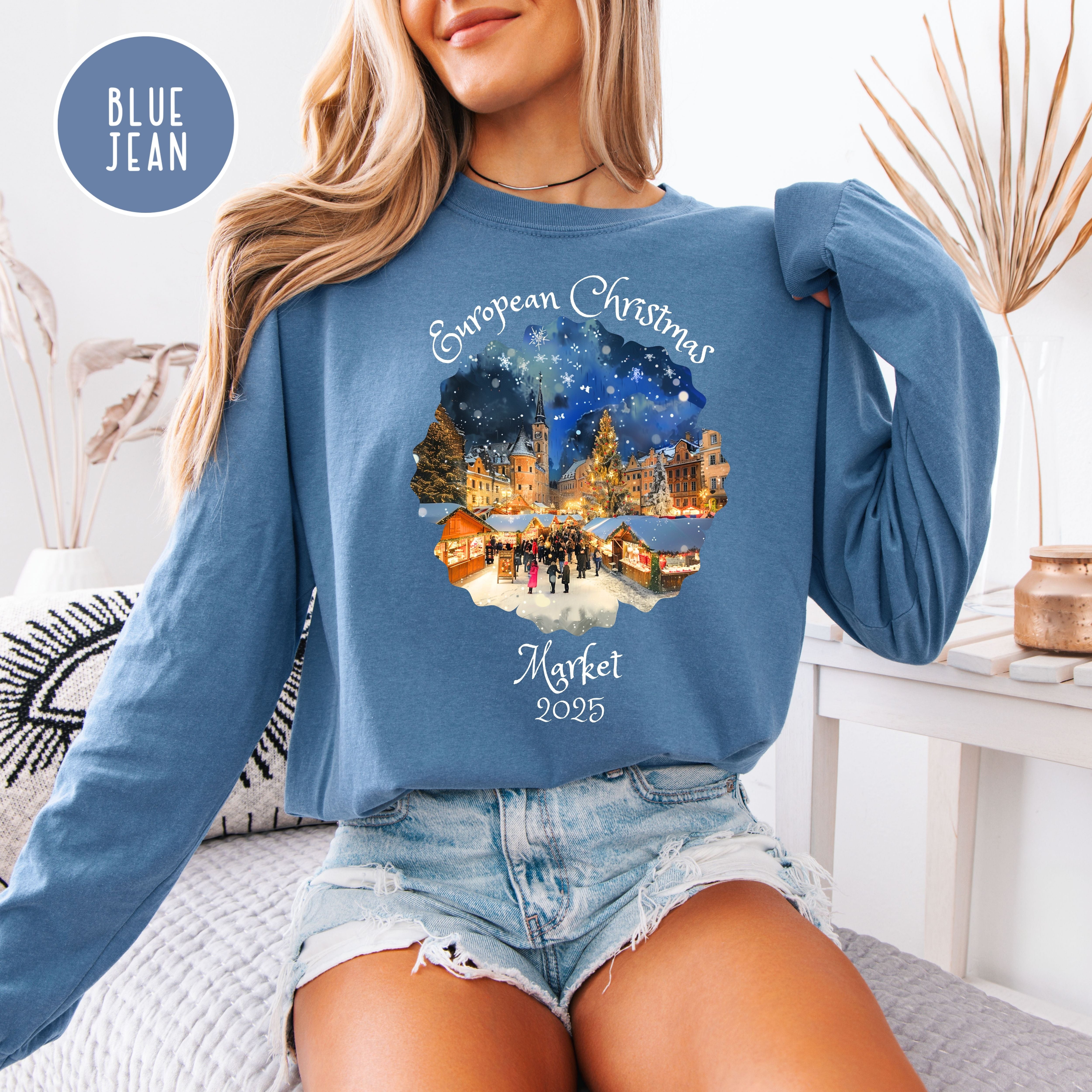 European Christmas Market 2025 Comfort Colors Long Sleeve Unisex Tee