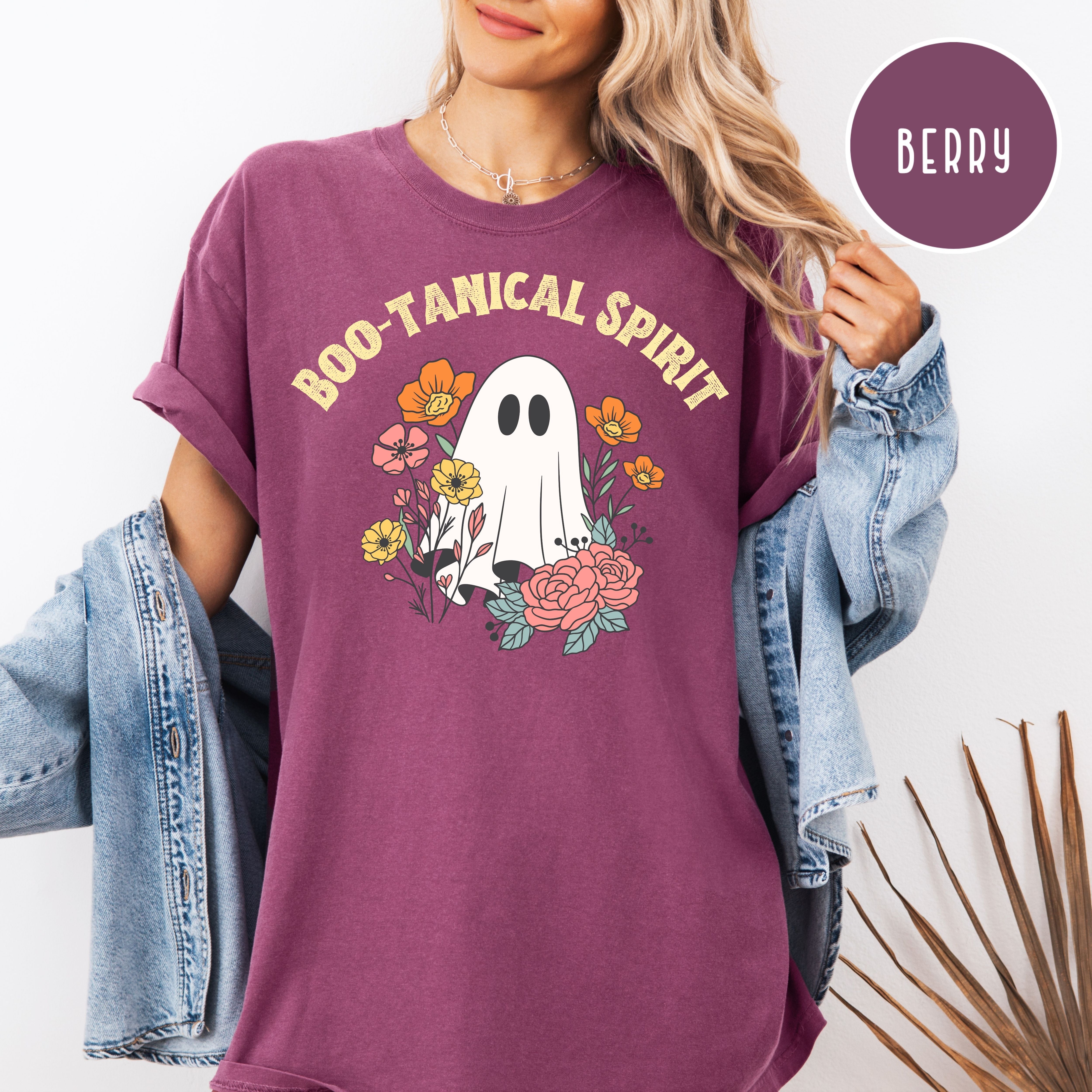 Floral Ghost Comfort Colors Halloween Tee Shirt