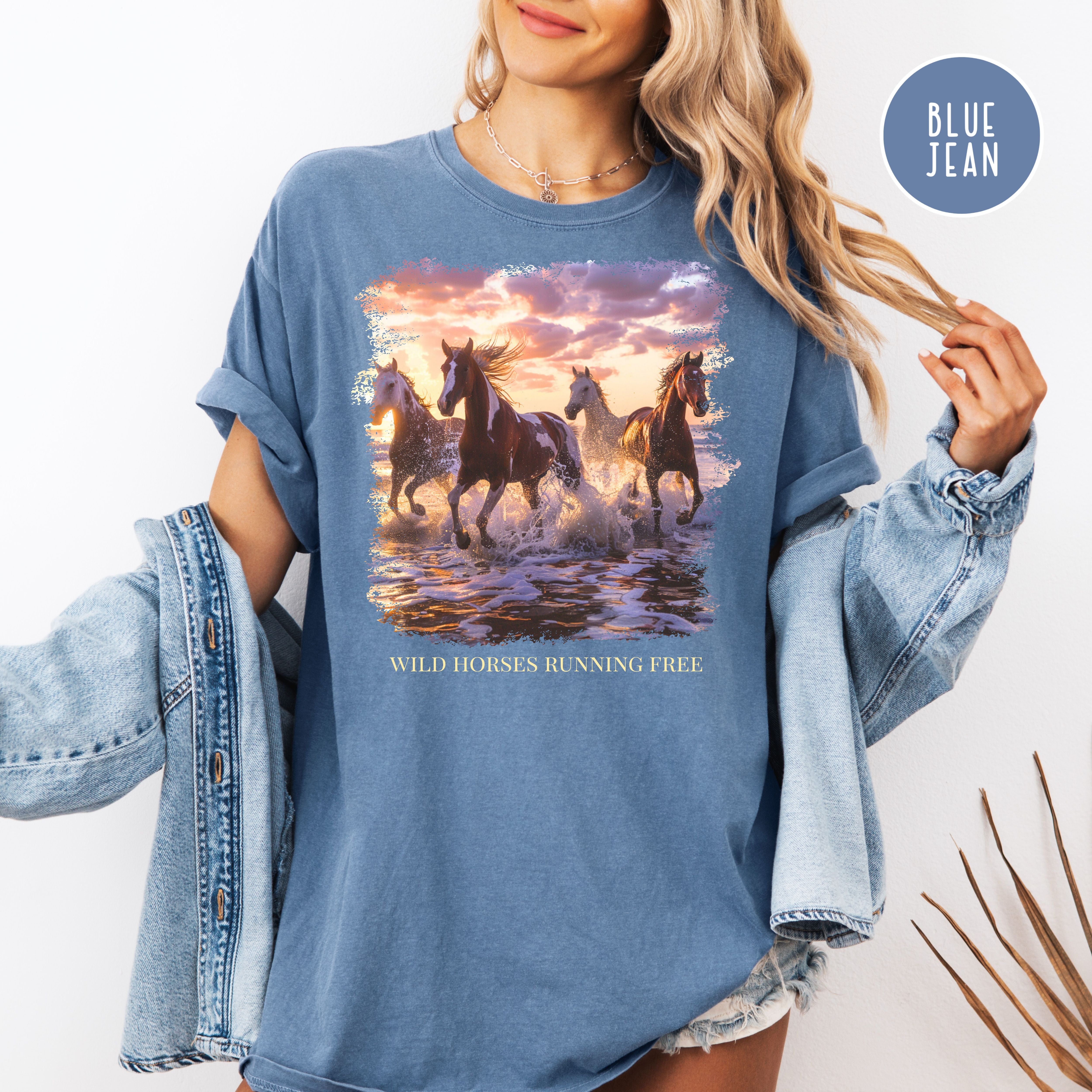 Horses Running on Beach At Sunset Comfort Colors Gift Tee