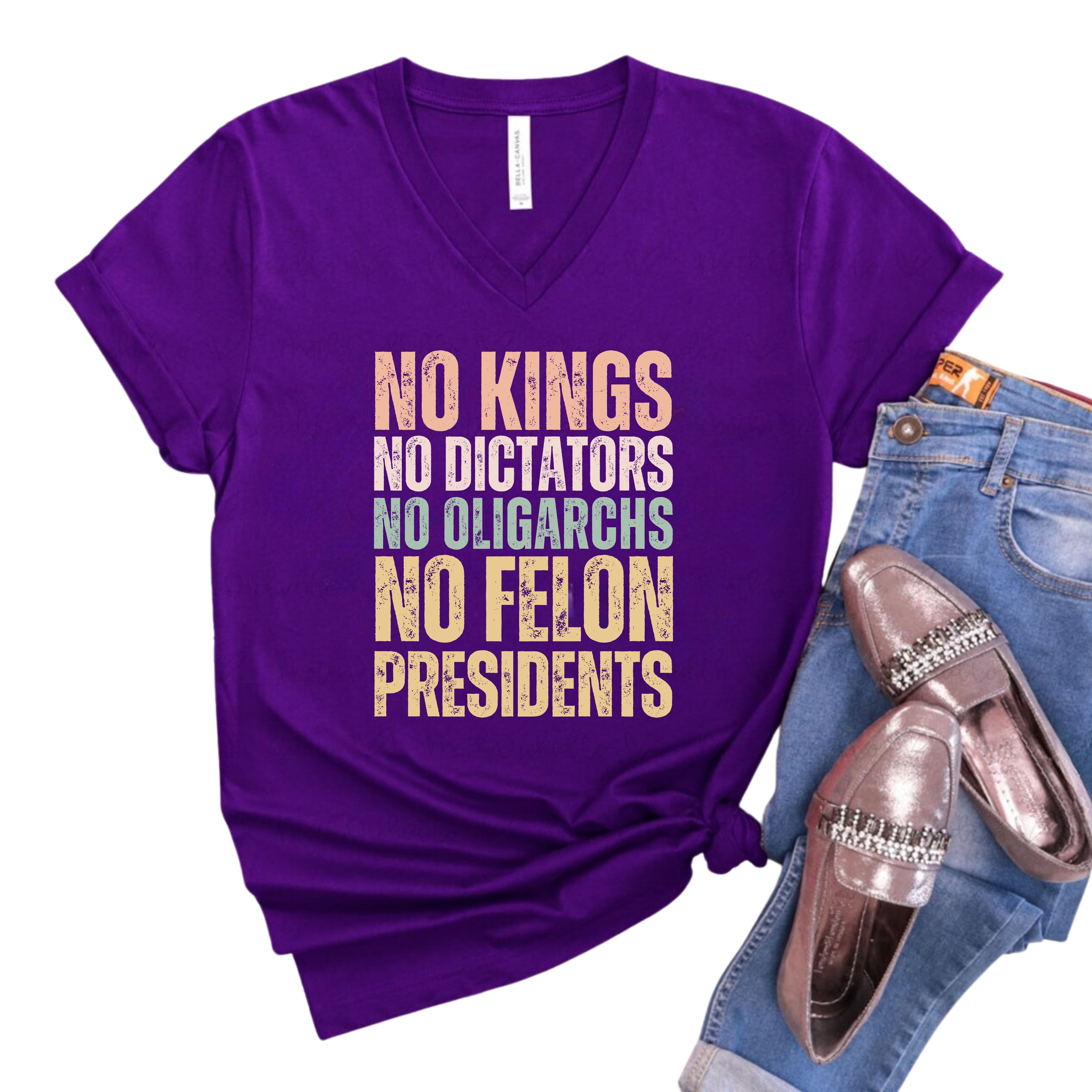 No Kings No Dictators Bella Canvas V-Neck Tee