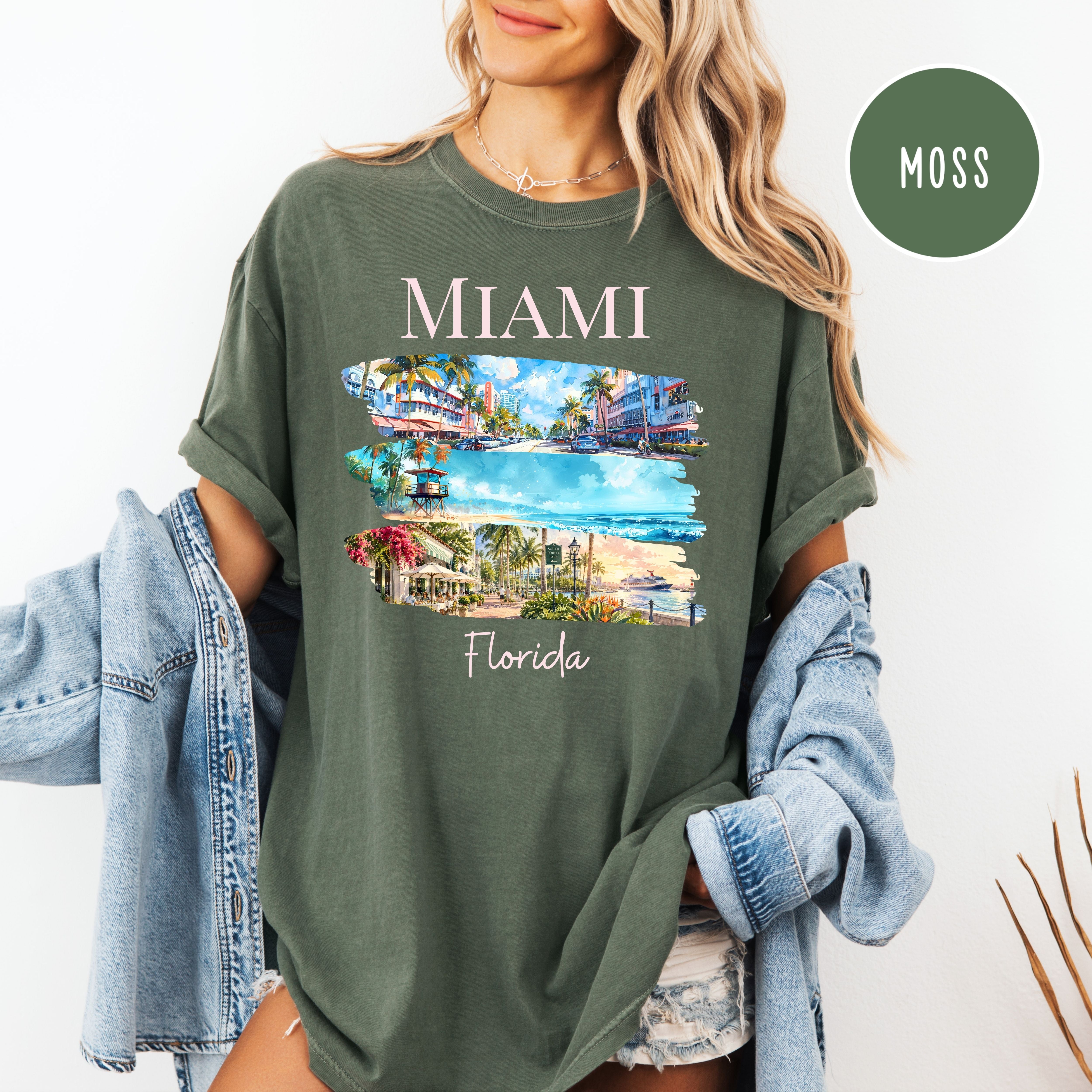 Miami Florida Comfort Colors Vacation T-Shirt, Miami Travel Gift, Miami Trip Shirt, Miami Watercolor Shirt, Miami Art Deco, SoFi Miami Shirt