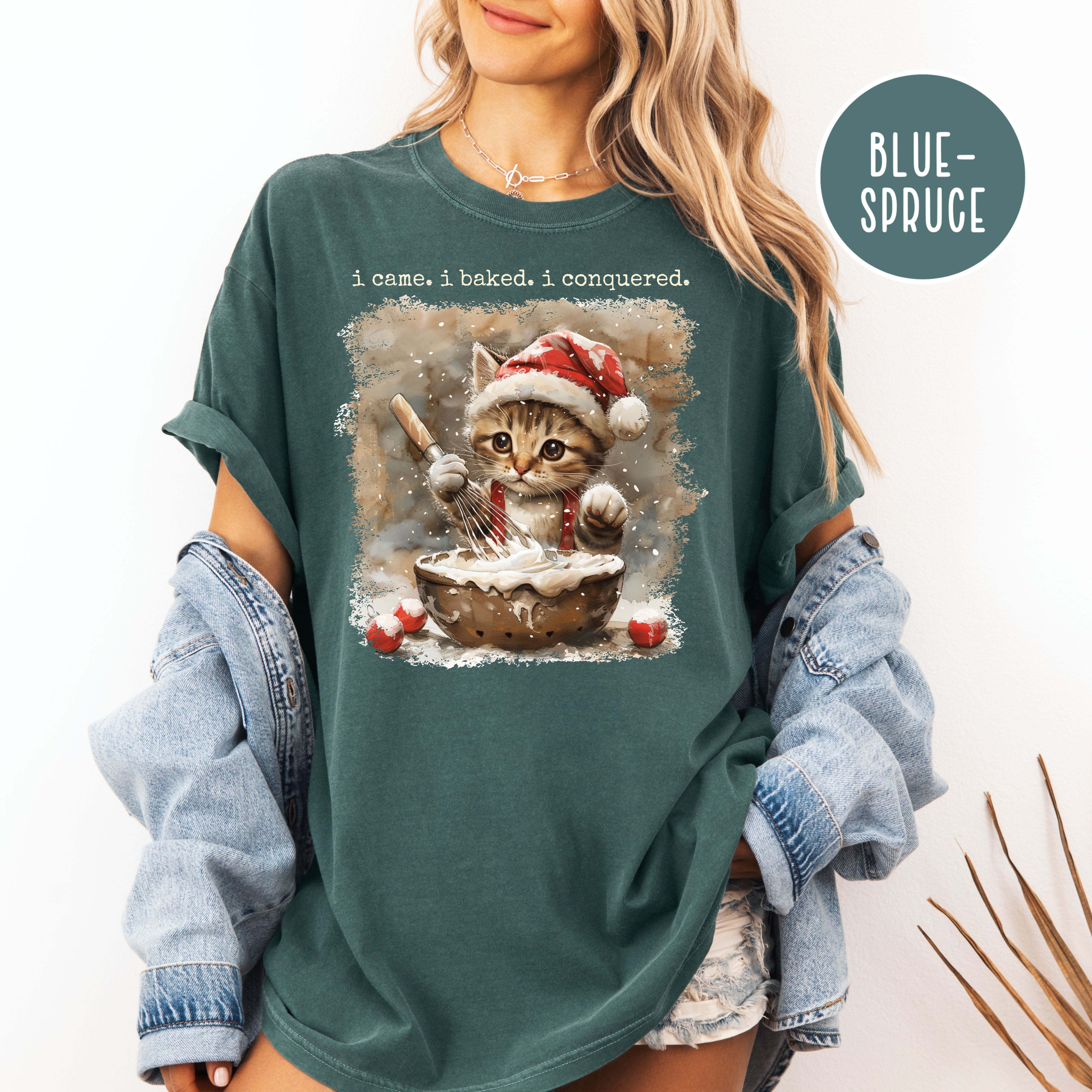 Cat Lover Comfort Colors Baker Christmas Gift Shirt, I Came I Baked I Conquered