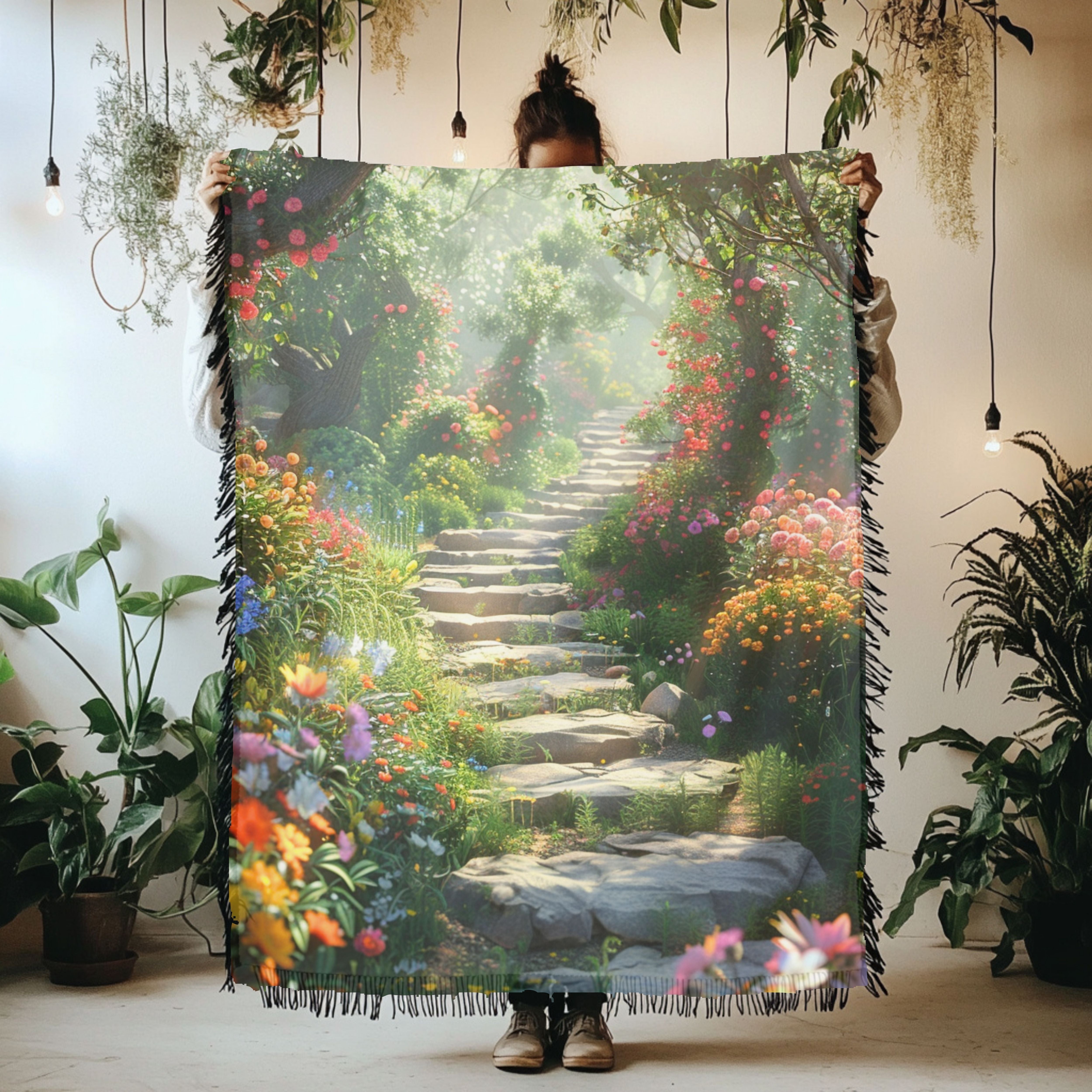 Beautiful Garden Steps Woven Throw Blanket