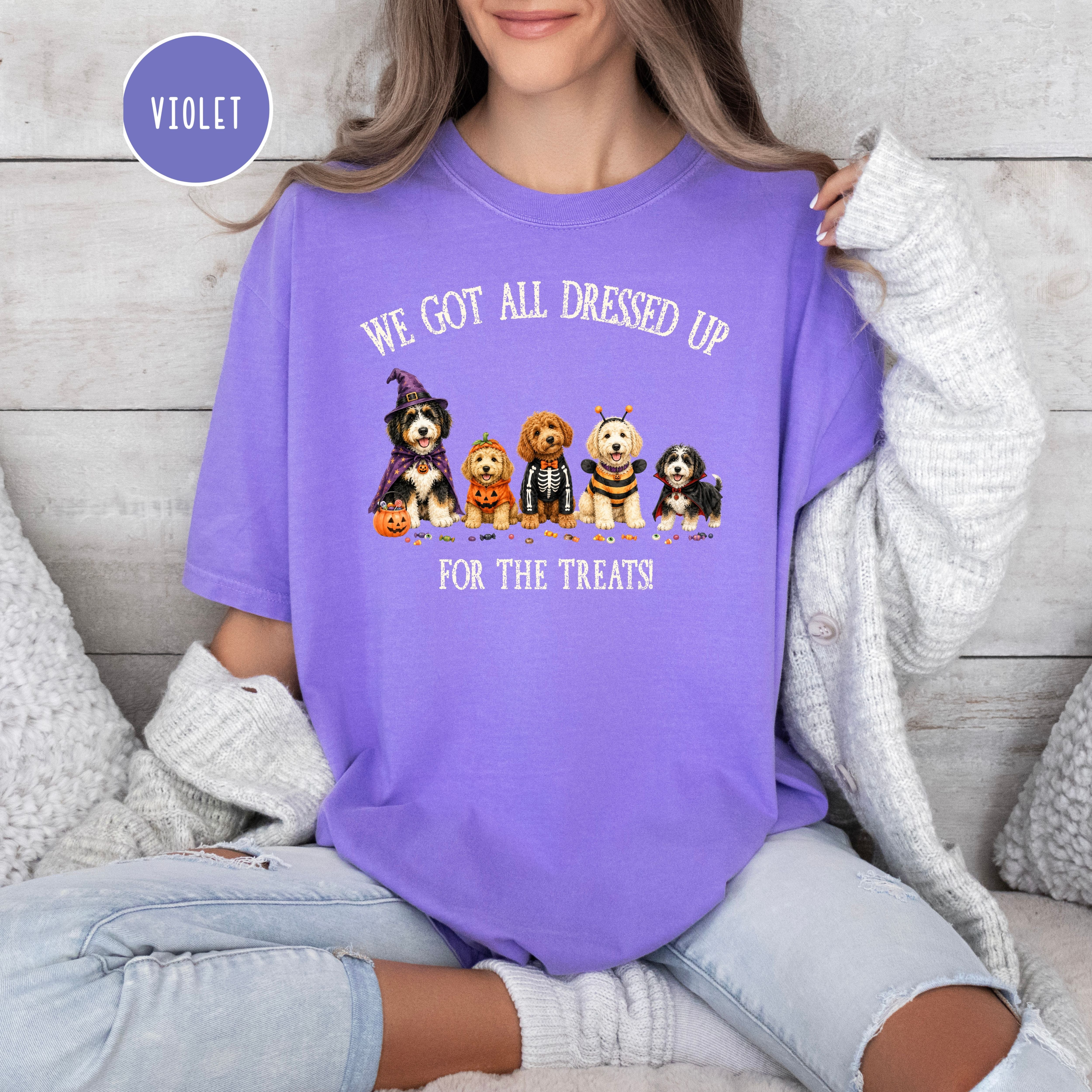 Halloween & Doodles Funny Dog Lover Comfort Colors T-Shirt, Doodle Dog Lover Halloween Gift, Doodle Dogs Halloween Costumes for Treats Shirt