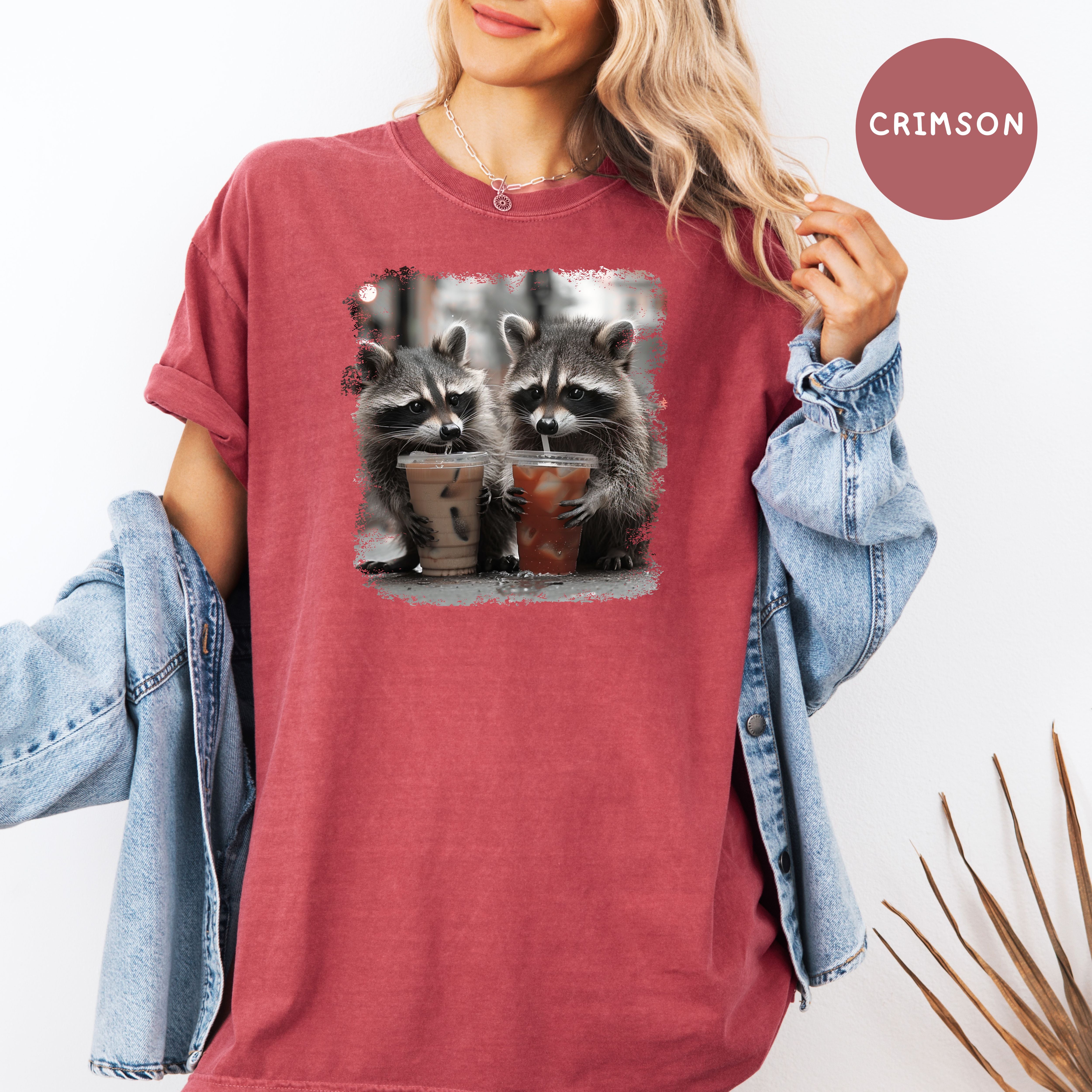 Cute Raccoons Drinking Iced Coffee and Iced Tea Comfort Colors Raccoon Lover T-Shirt, Funny Animal Meme Shirt, Coffee Lover Shirt