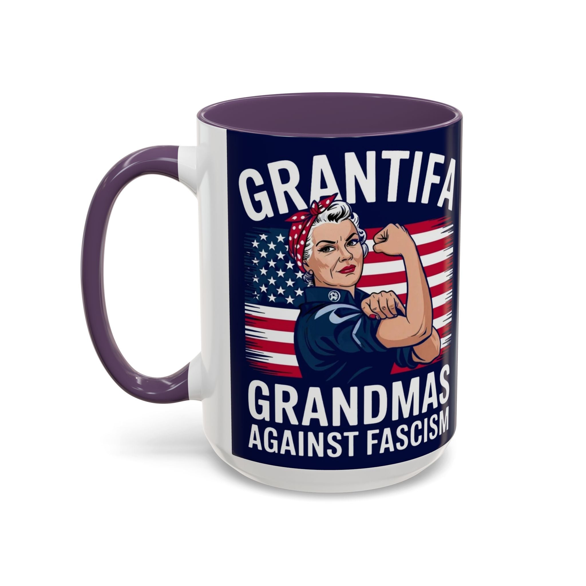 Grantifa Grandmas Against Fascism 15oz Ceramic 2-Tone Mug Dishwasher & Microwave Safe