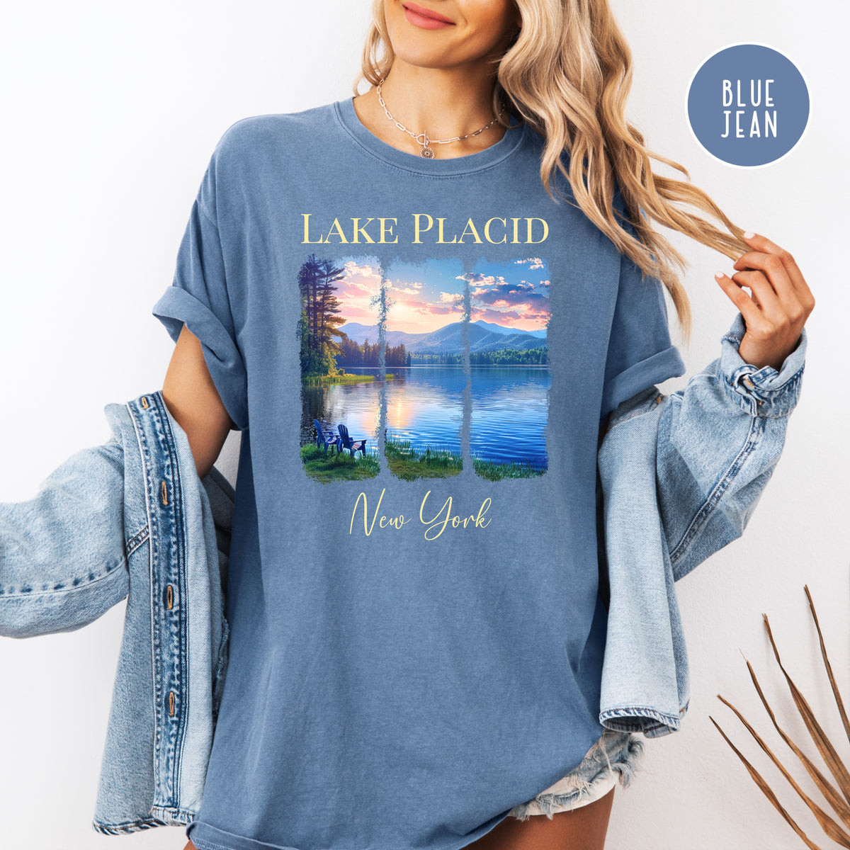 Lake Placid Sunset Over Mountains Comfort Colors Tee Shirt