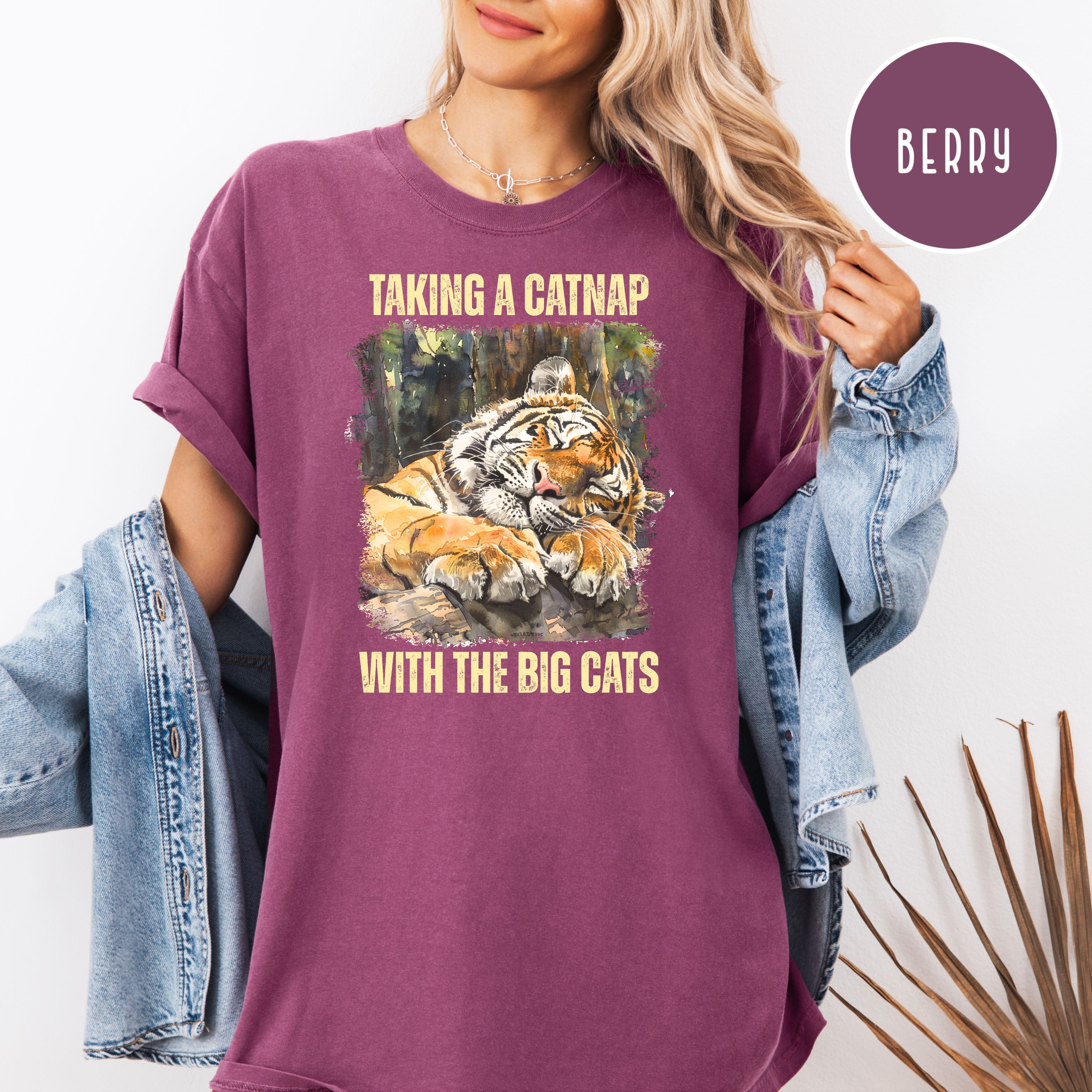 Tiger Lover Unisex Comfort Colors T-Shirt, Funny Tiger At The Zoo Shirt, Tiger Taking a Catnap With The Big Cats