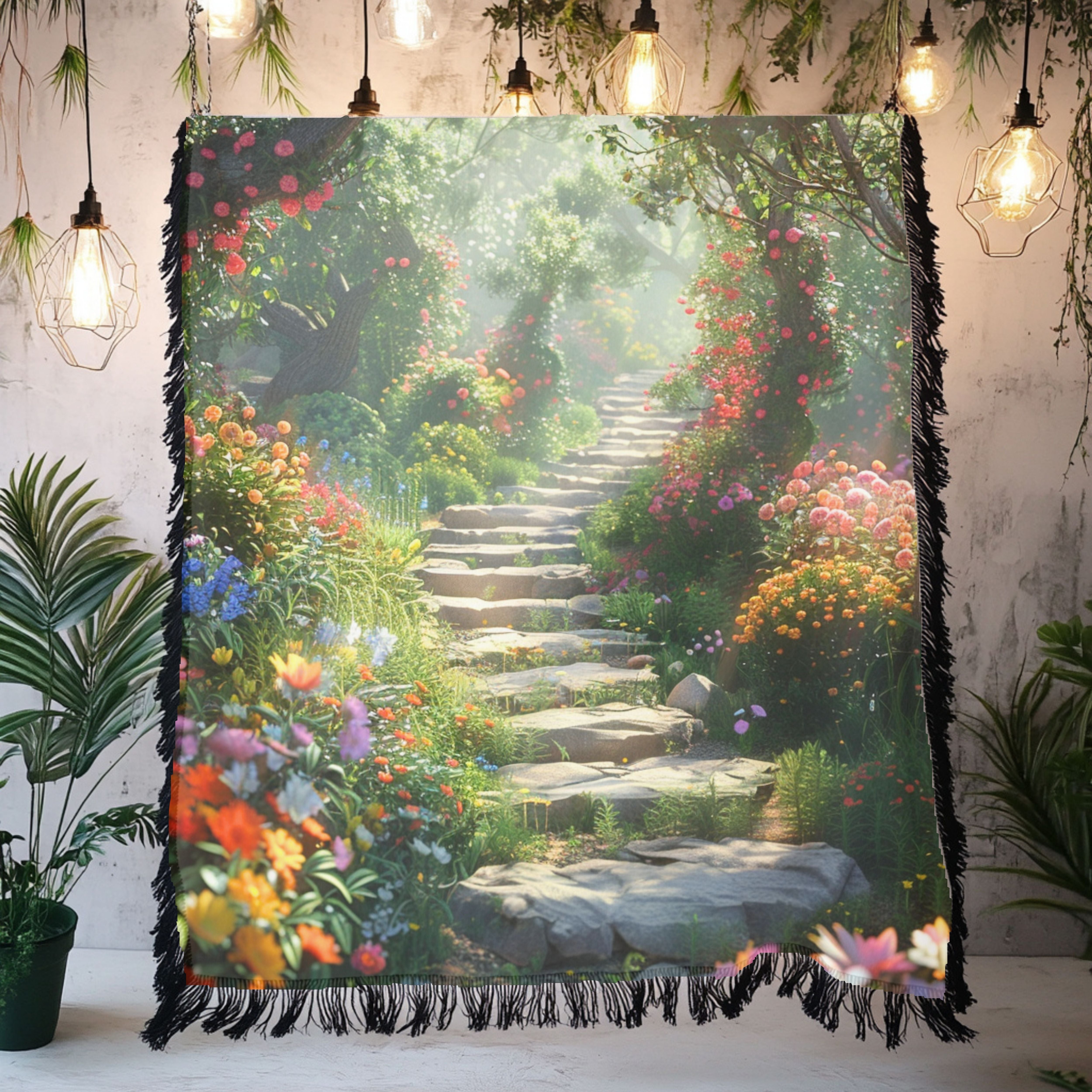 Beautiful Garden Steps Woven Throw Blanket