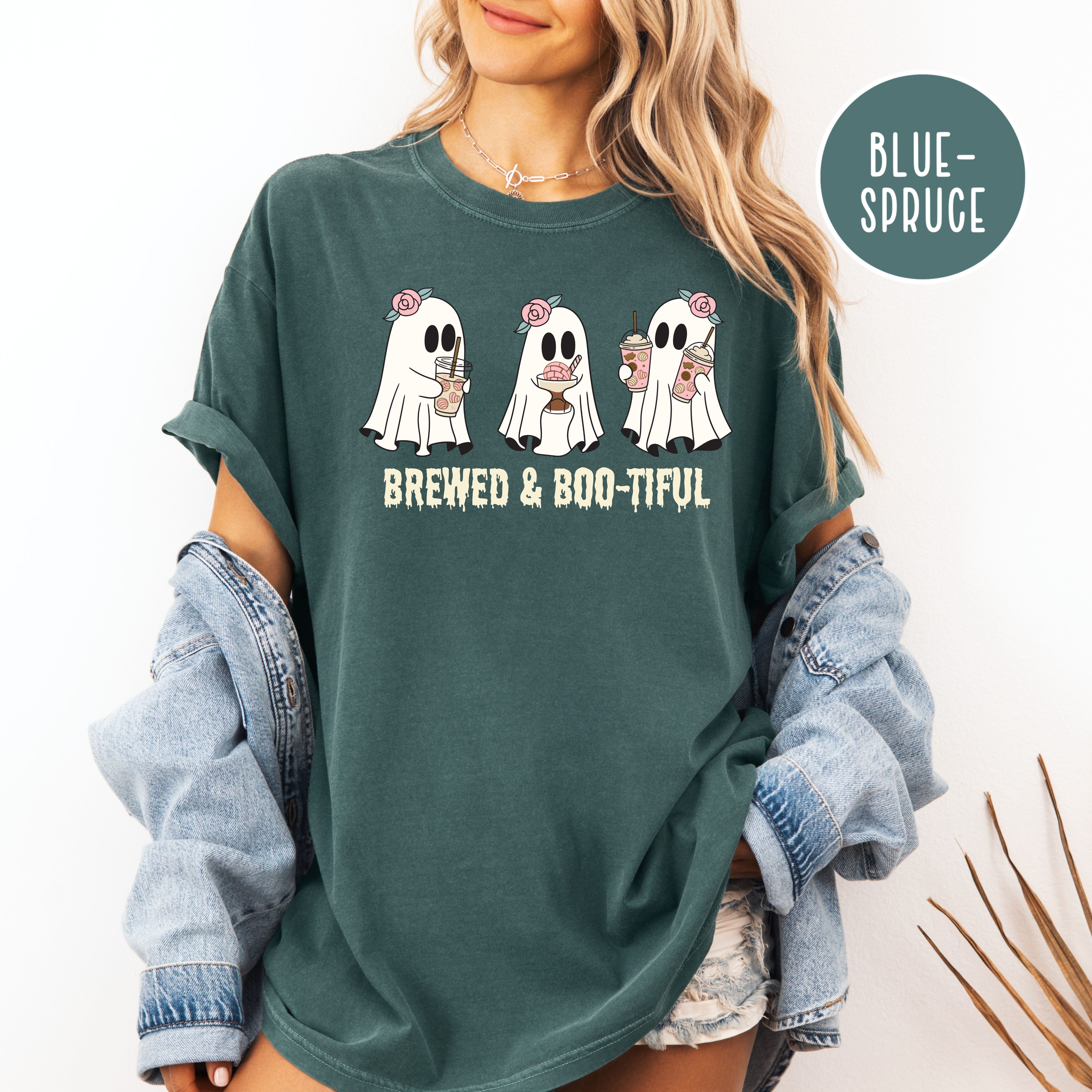 Cute Ghost Halloween Comfort Colors Tee Shirt for Coffee Lover