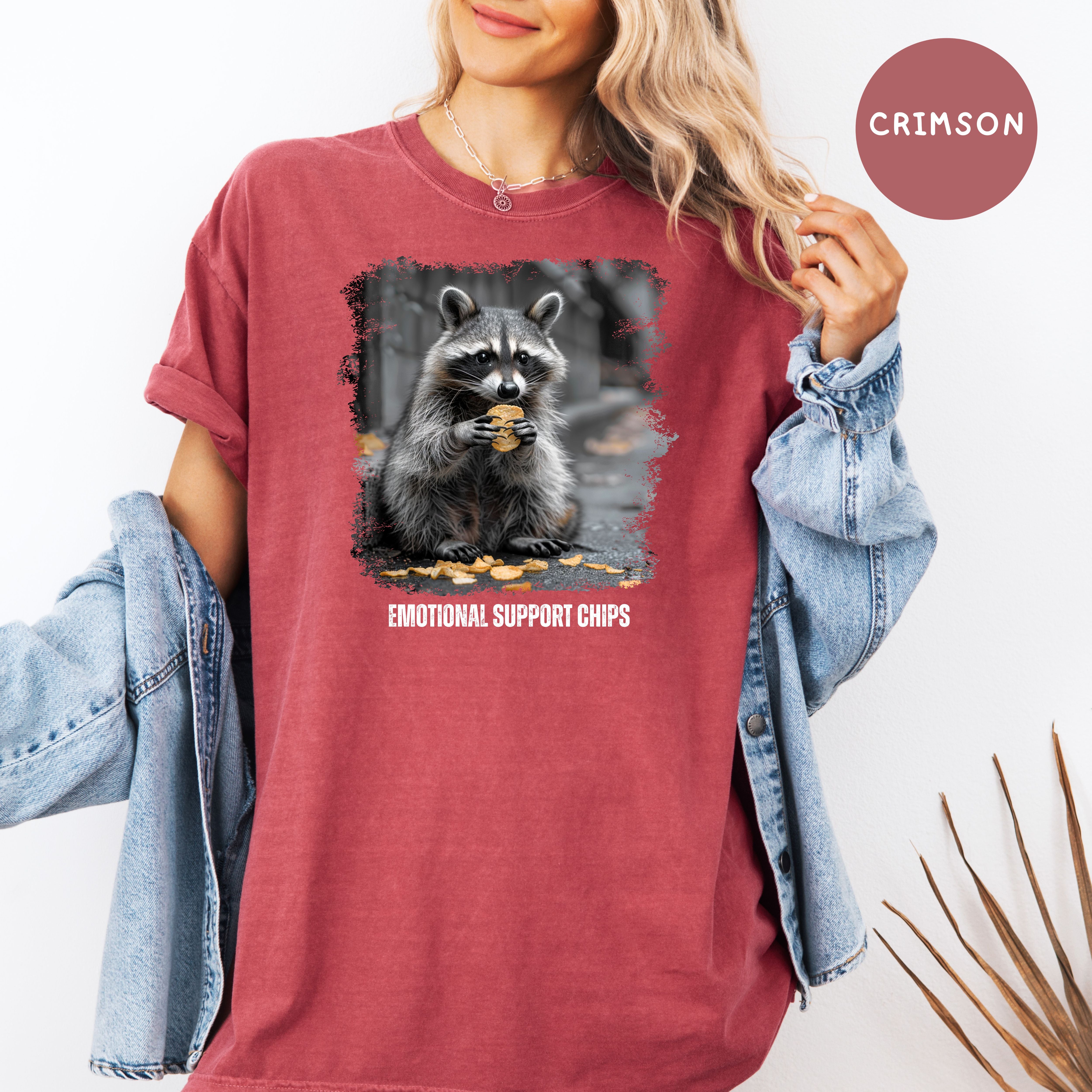 Funny Raccoon Eating Chips Comfort Colors T-Shirt, Funny Animal Meme Tee, Emotional Support Chips Shirt, Funny Gift Shirt