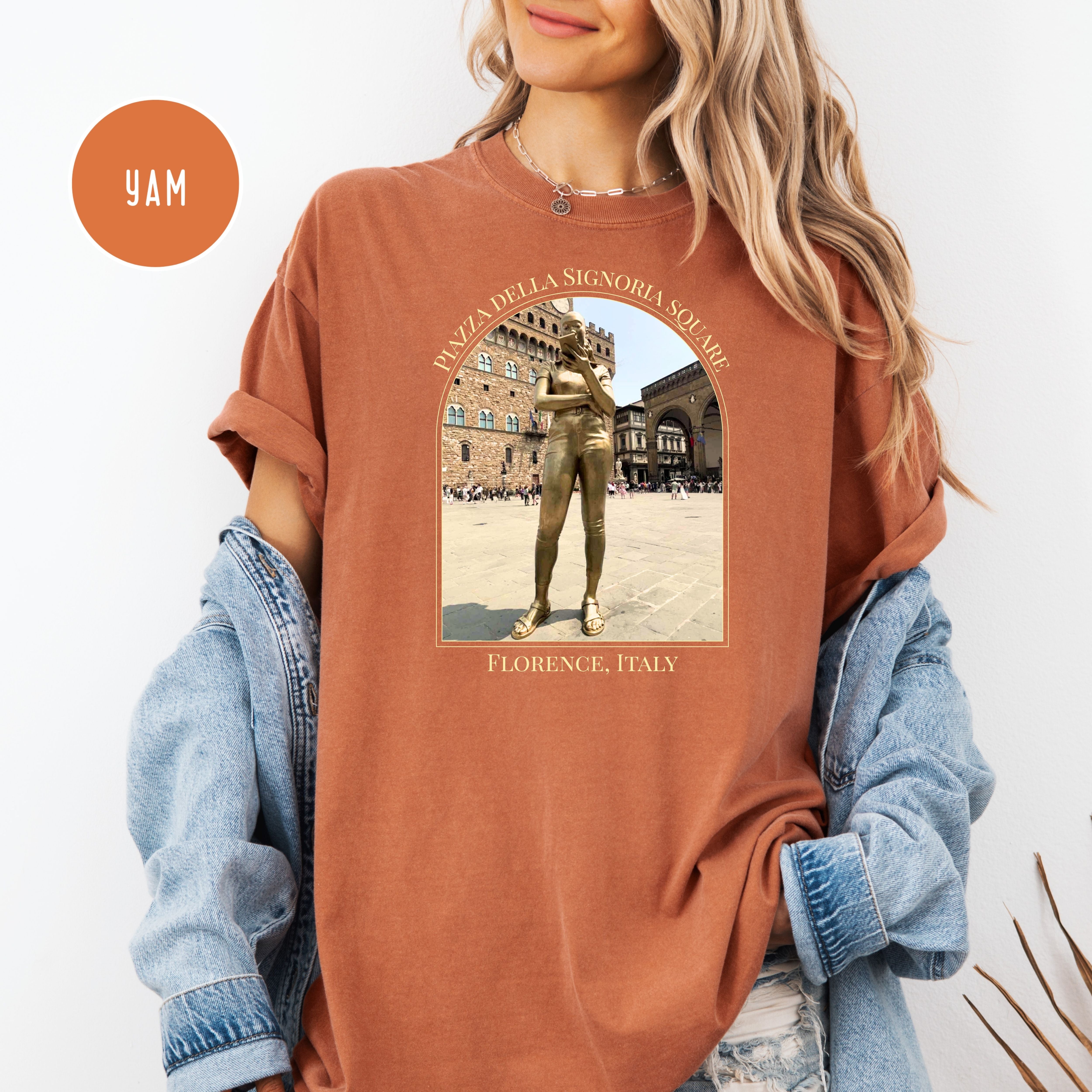 Florence Italy  Golden IPhone Girl in Piazza della Signoria Square Comfort Colors Vacation Tee