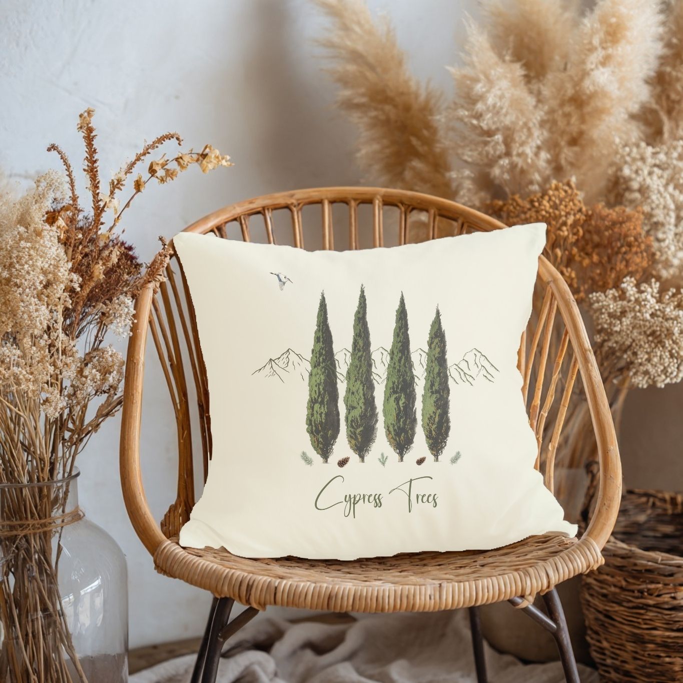 Cypress Trees Decorative Throw Pillows, Design Front & Back