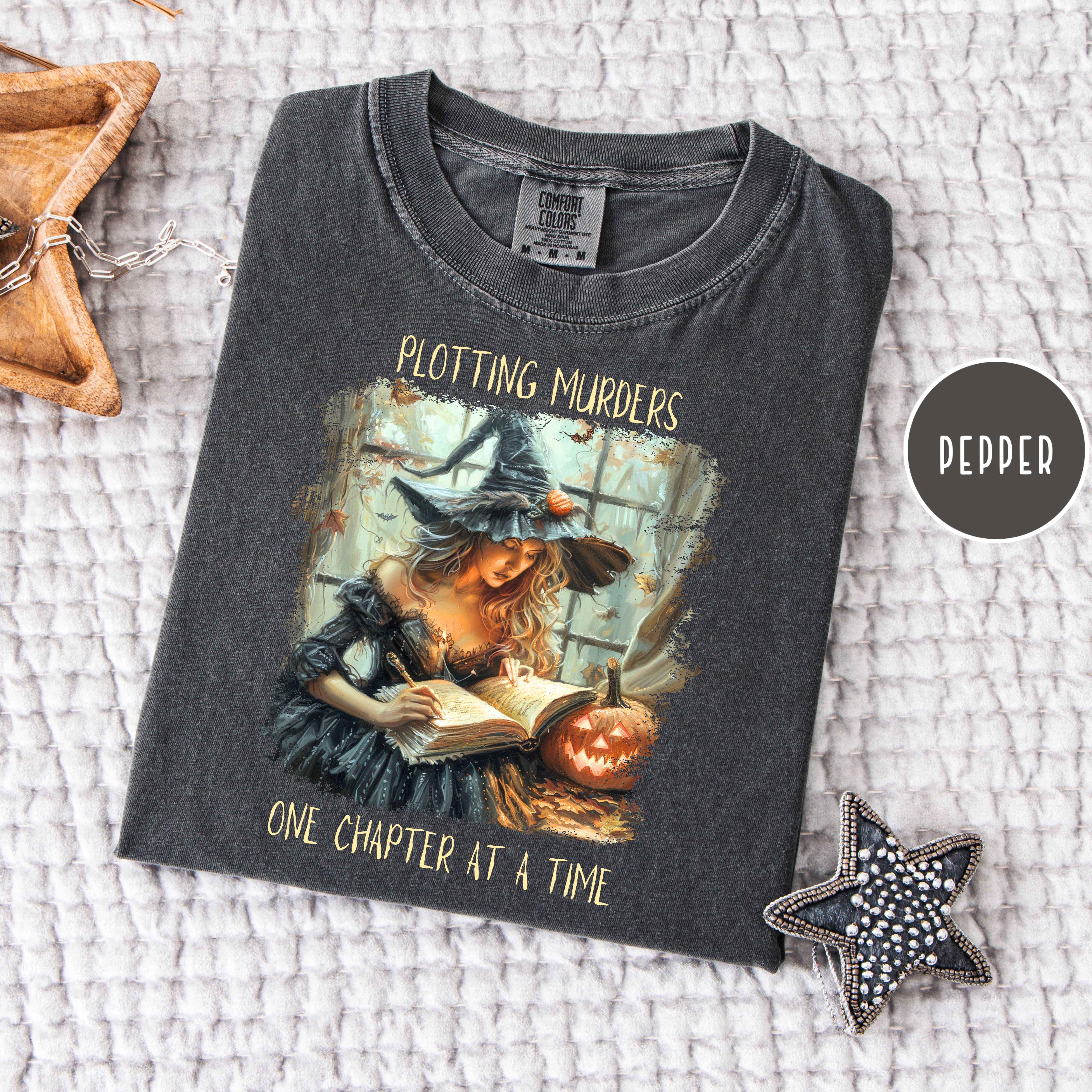 Female Murder Mystery Writer Comfort Colors Halloween Witch Shirt