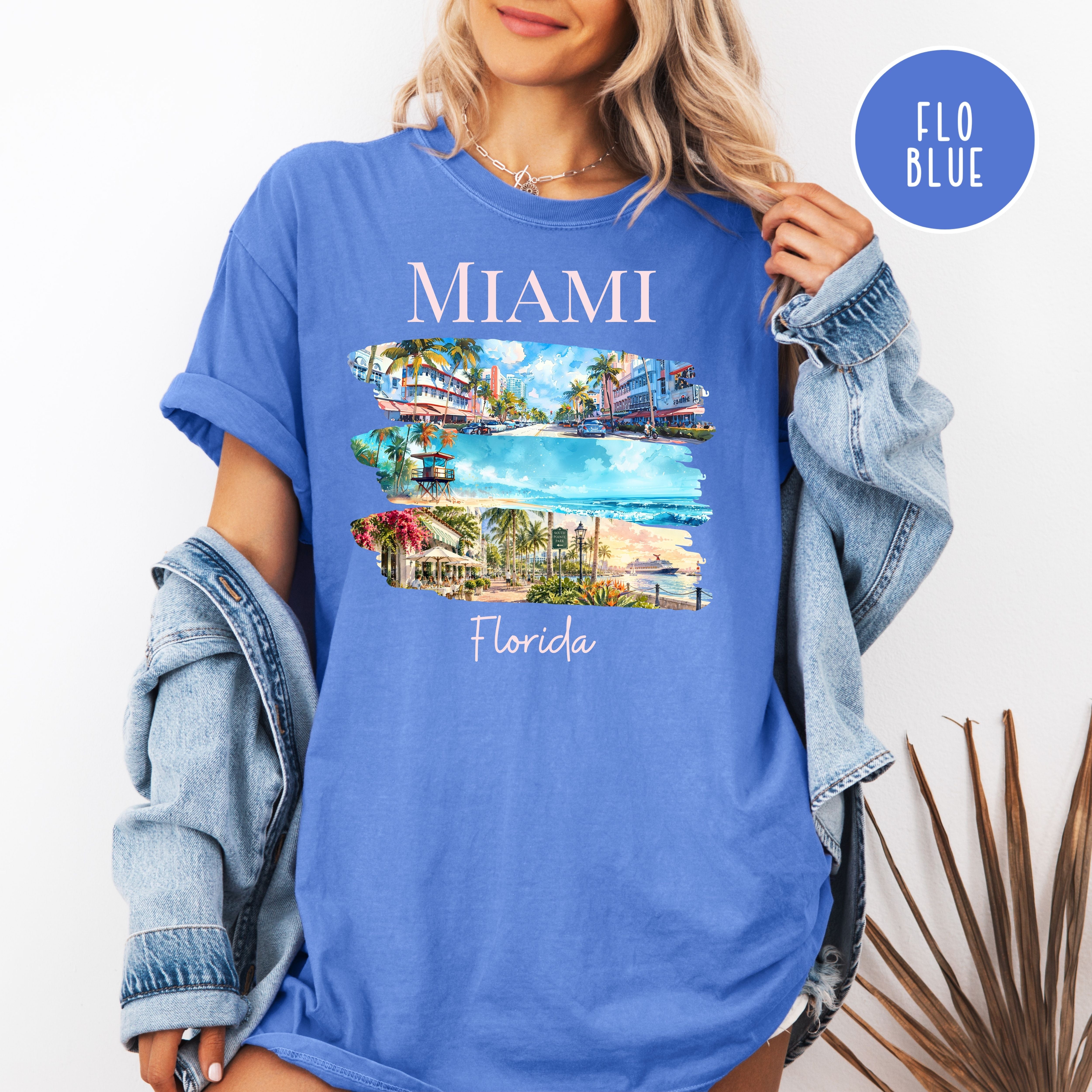 Miami Florida Comfort Colors Vacation T-Shirt, Miami Travel Gift, Miami Trip Shirt, Miami Watercolor Shirt, Miami Art Deco, SoFi Miami Shirt
