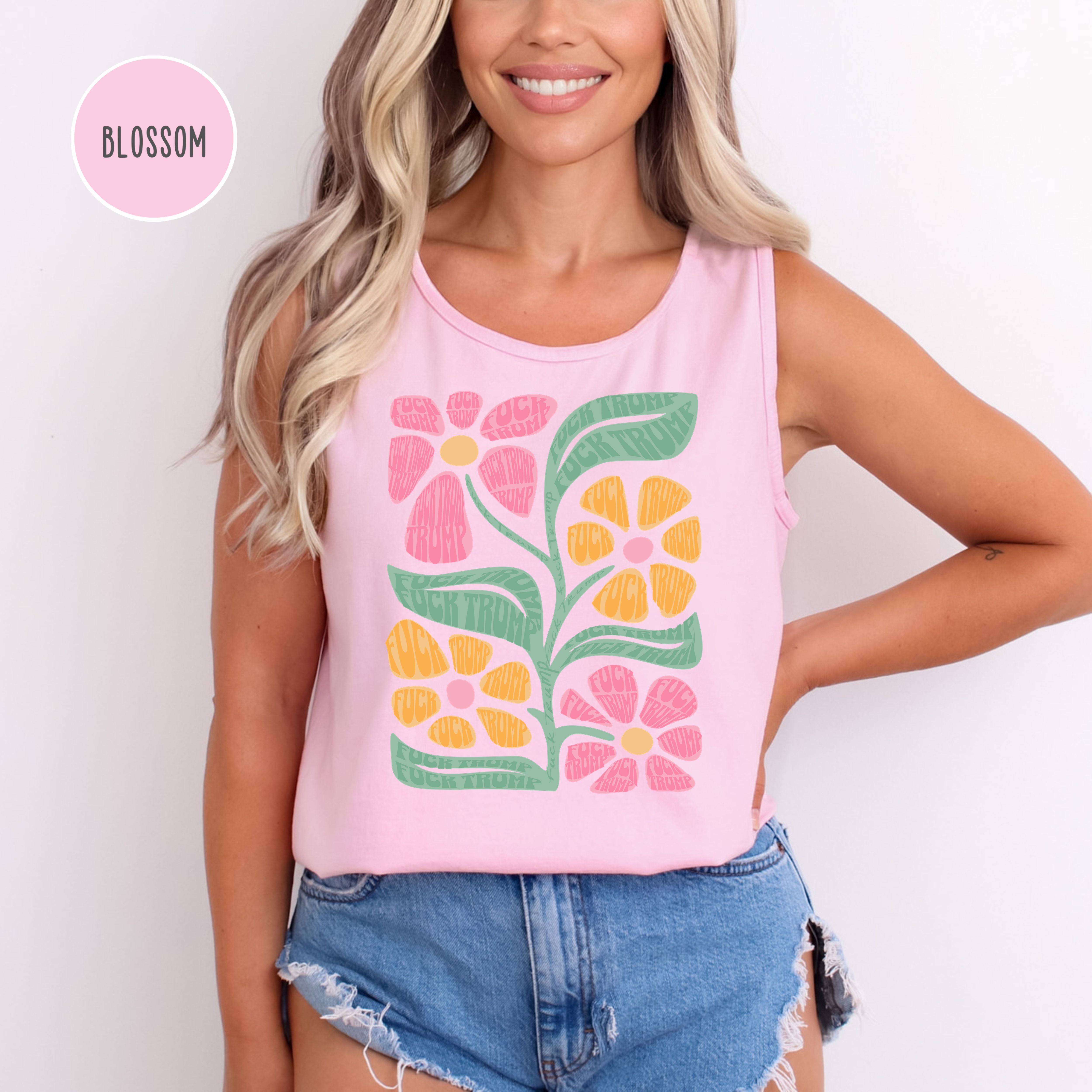 Subtle Fuck Trump Flowers Comfort Colors Tank Top