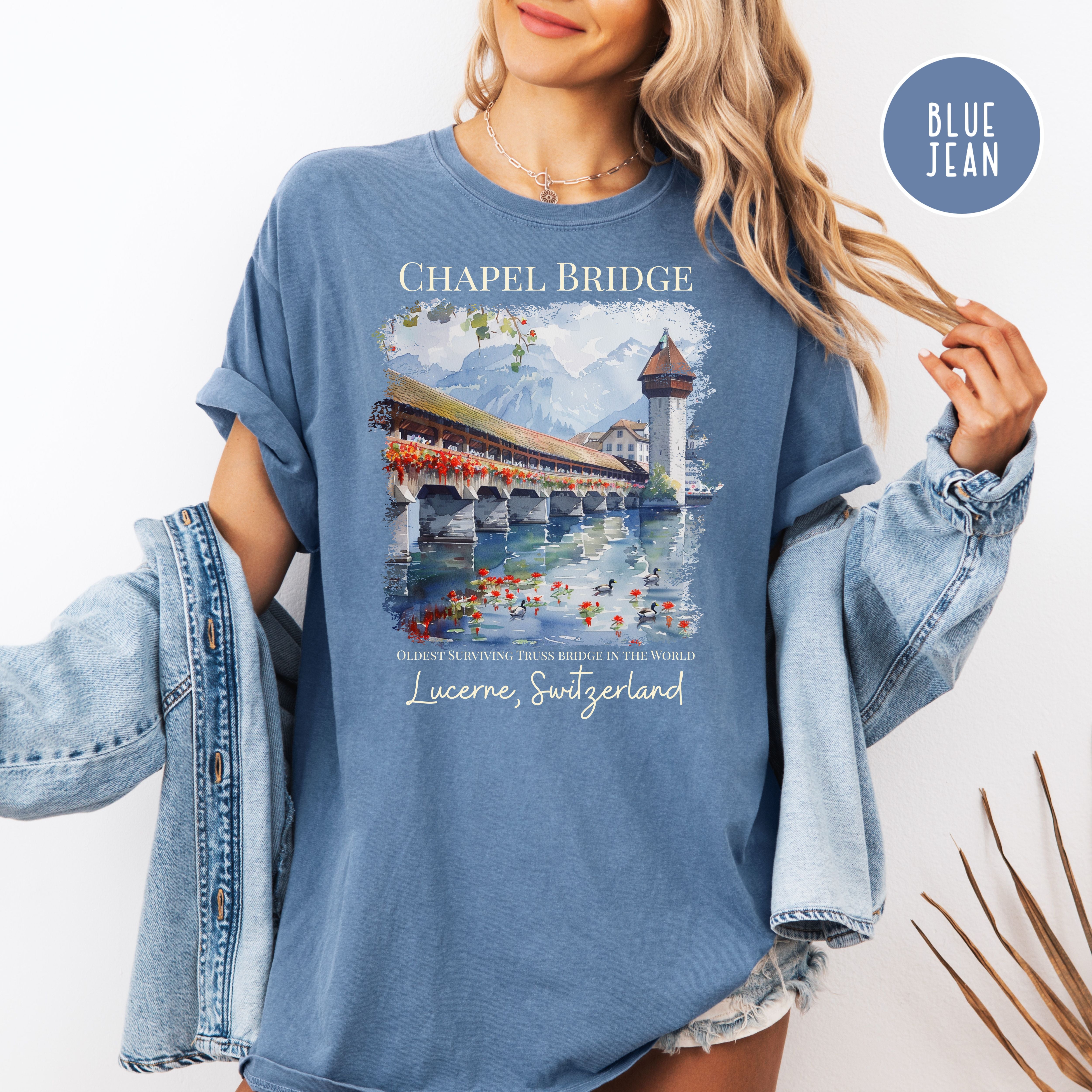 Lucerne Switzerland Chapel Bridge Comfort Colors Vacation Gift Tee