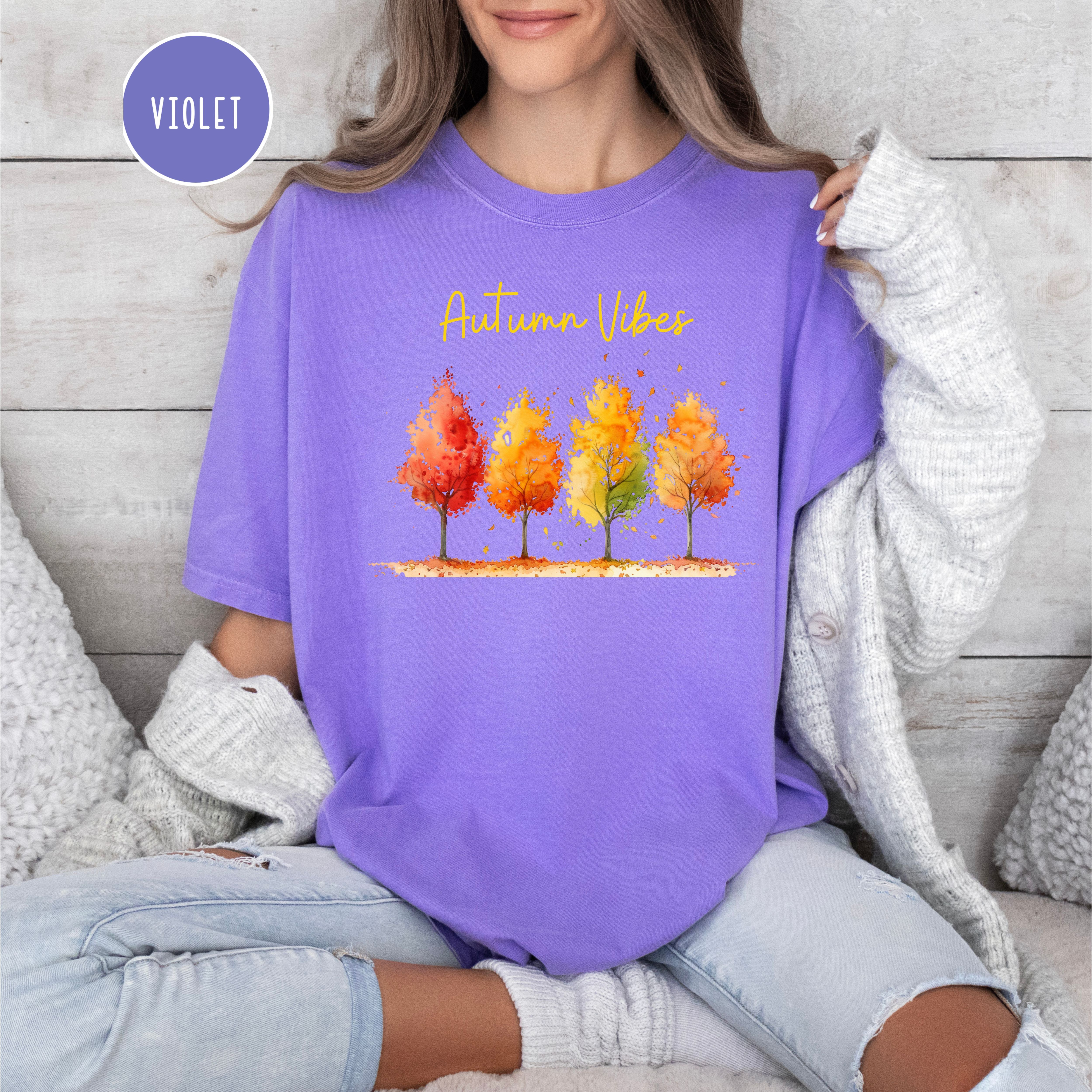 Autumn Vibes Colorful Fall Leaves Comfort Colors Tee, Thanksgiving Season Gift Shirt