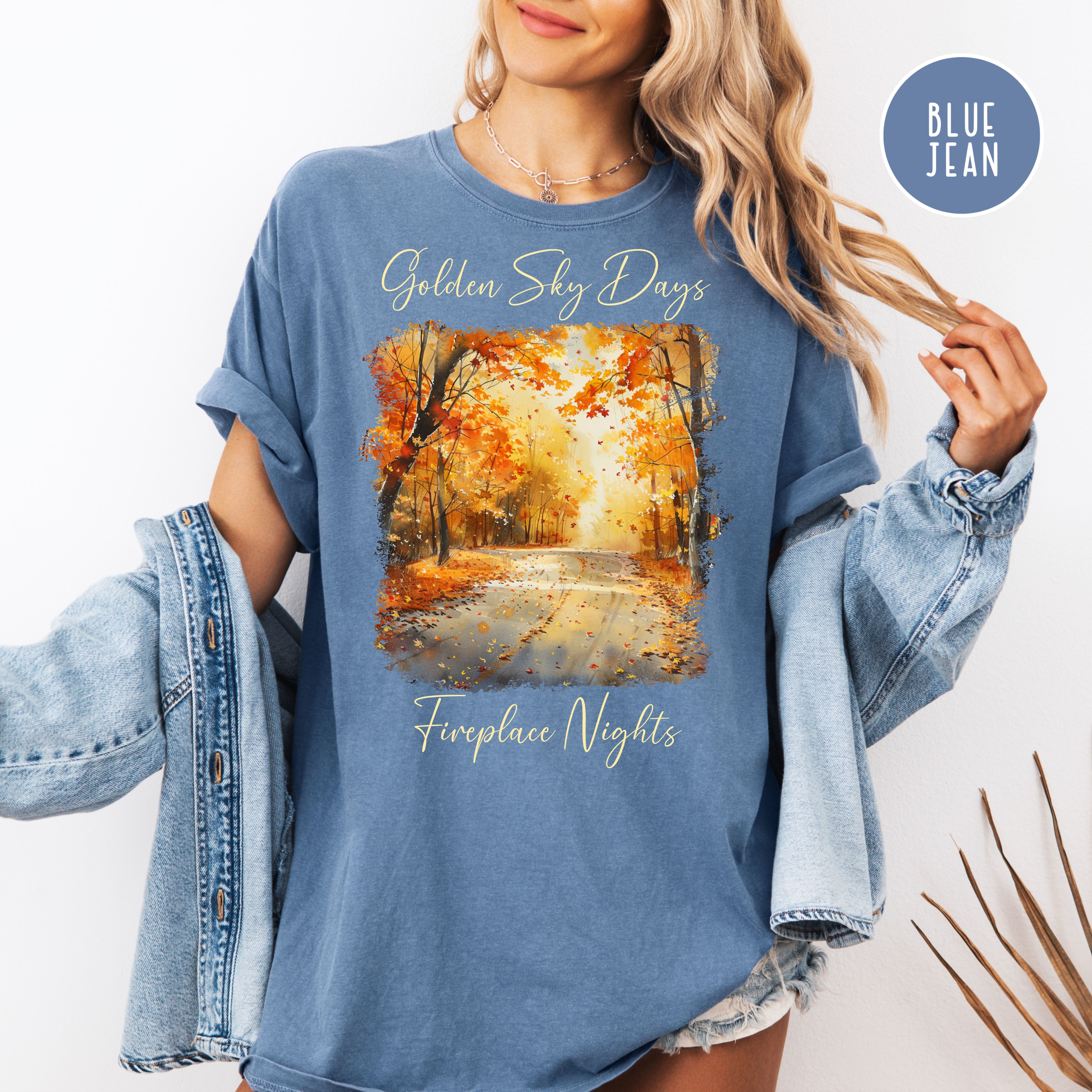 Golden Sky Days and Fireplace Nights Autumn Season Comfort Colors Fall Colors Tee Shirt