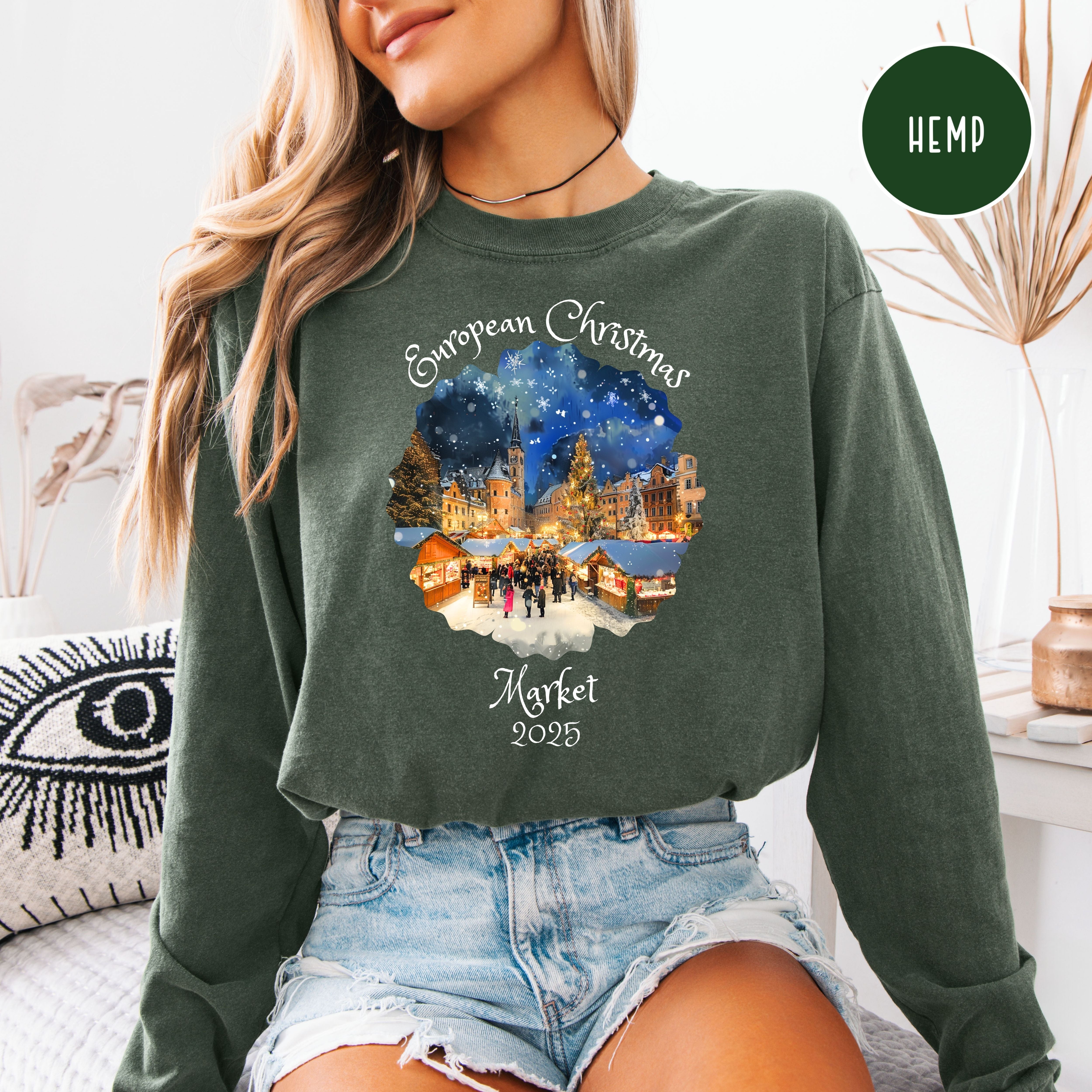 European Christmas Market 2025 Comfort Colors Long Sleeve Unisex Tee