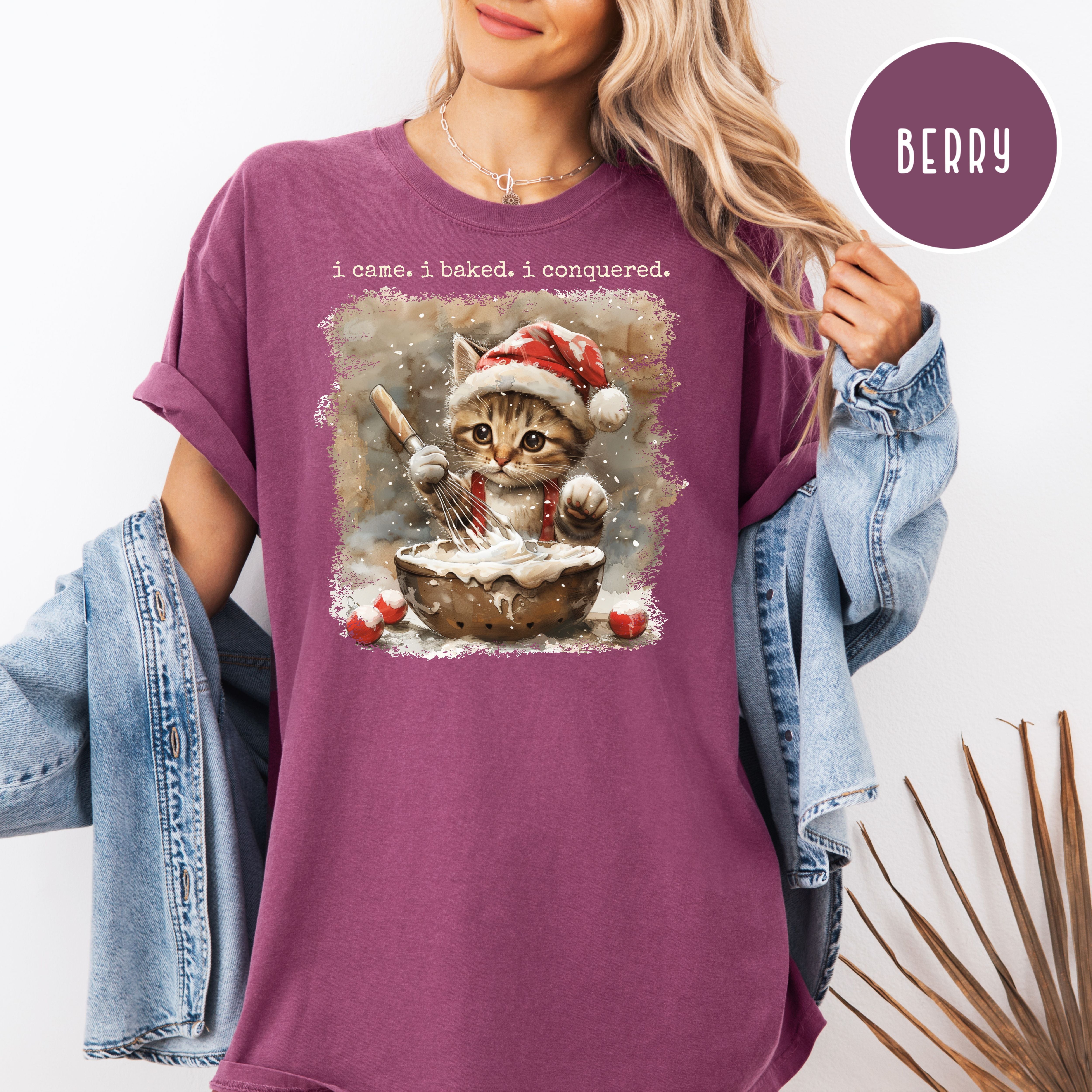 Cat Lover Comfort Colors Baker Christmas Gift Shirt, I Came I Baked I Conquered
