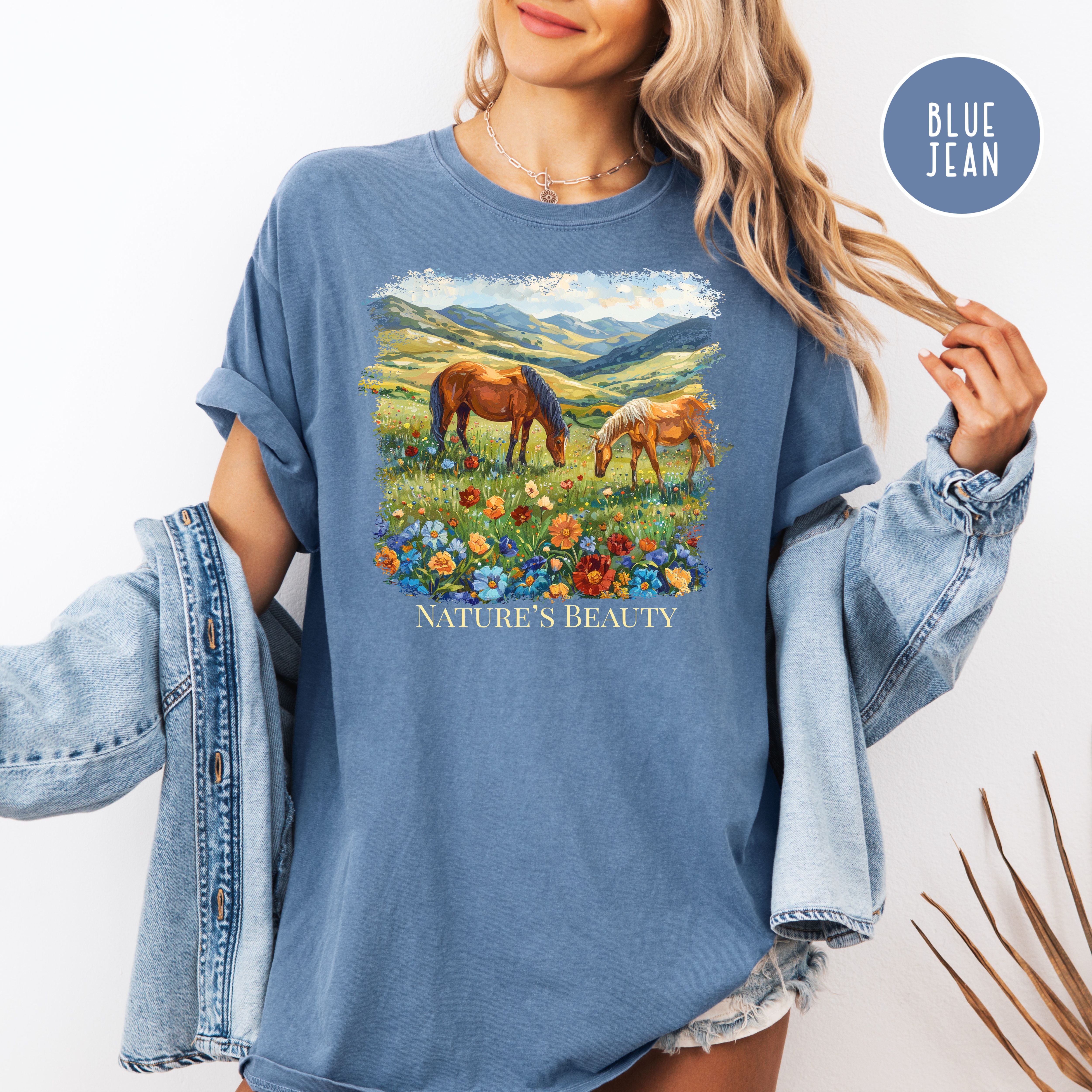 Beautiful Horses in a Field of Flowers Comfort Colors Tee