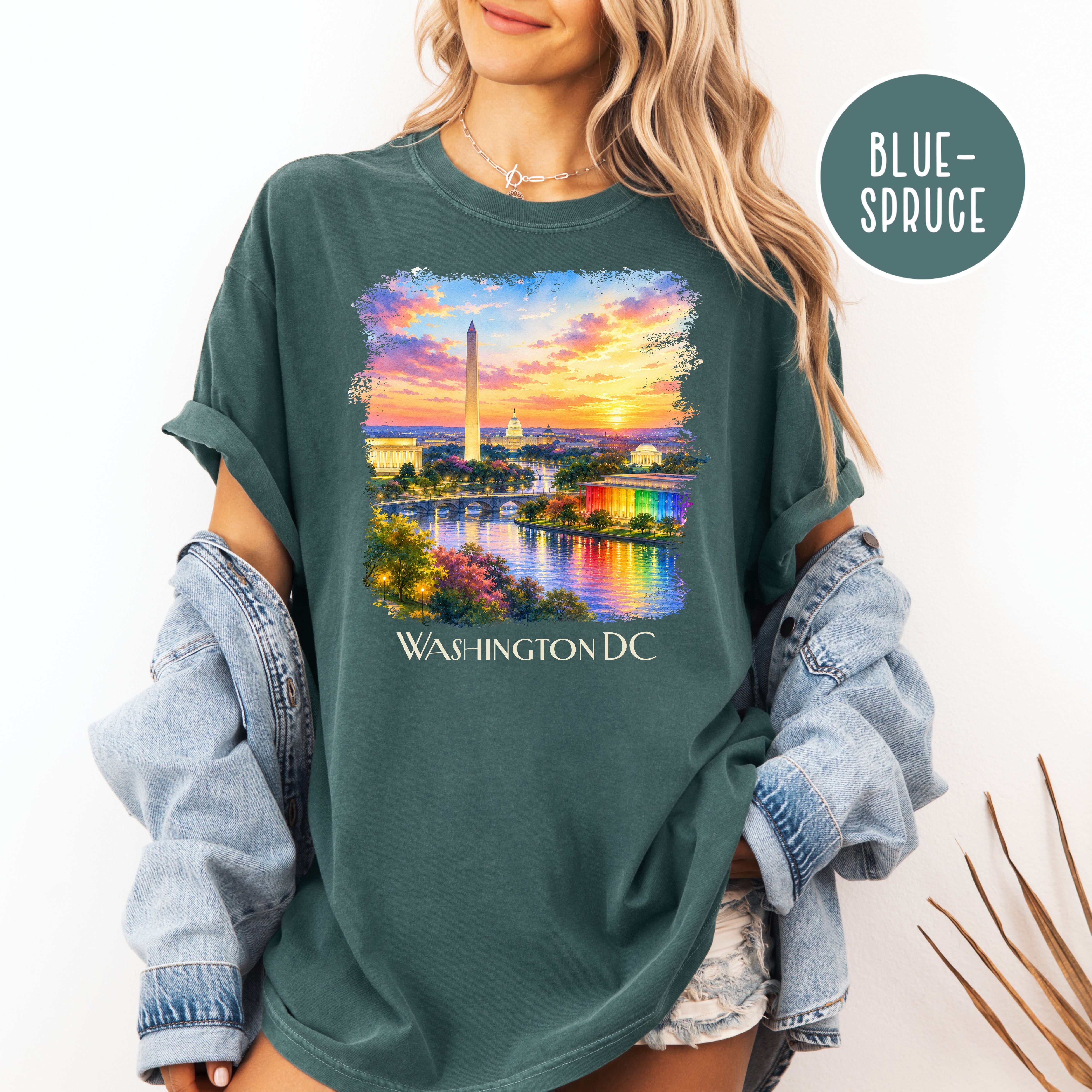 Washington DC at Sunset, Kennedy Center and Washington Monuments Unisex Comfort Colors T-Shirt, Kennedy Center for Pride Washington Travel