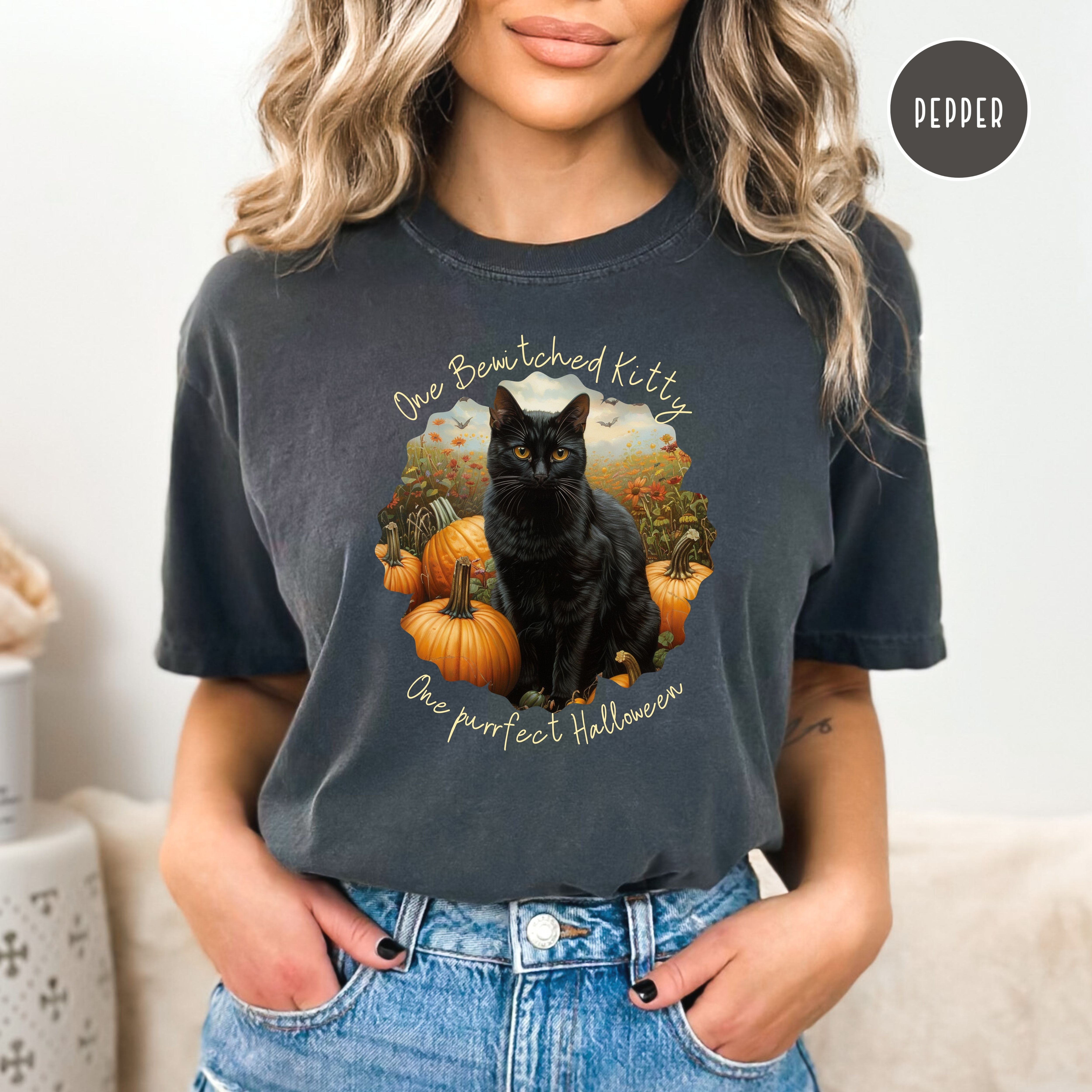 Bewitched Kitty on a Purrfect Halloween Comfort Colors® Tee