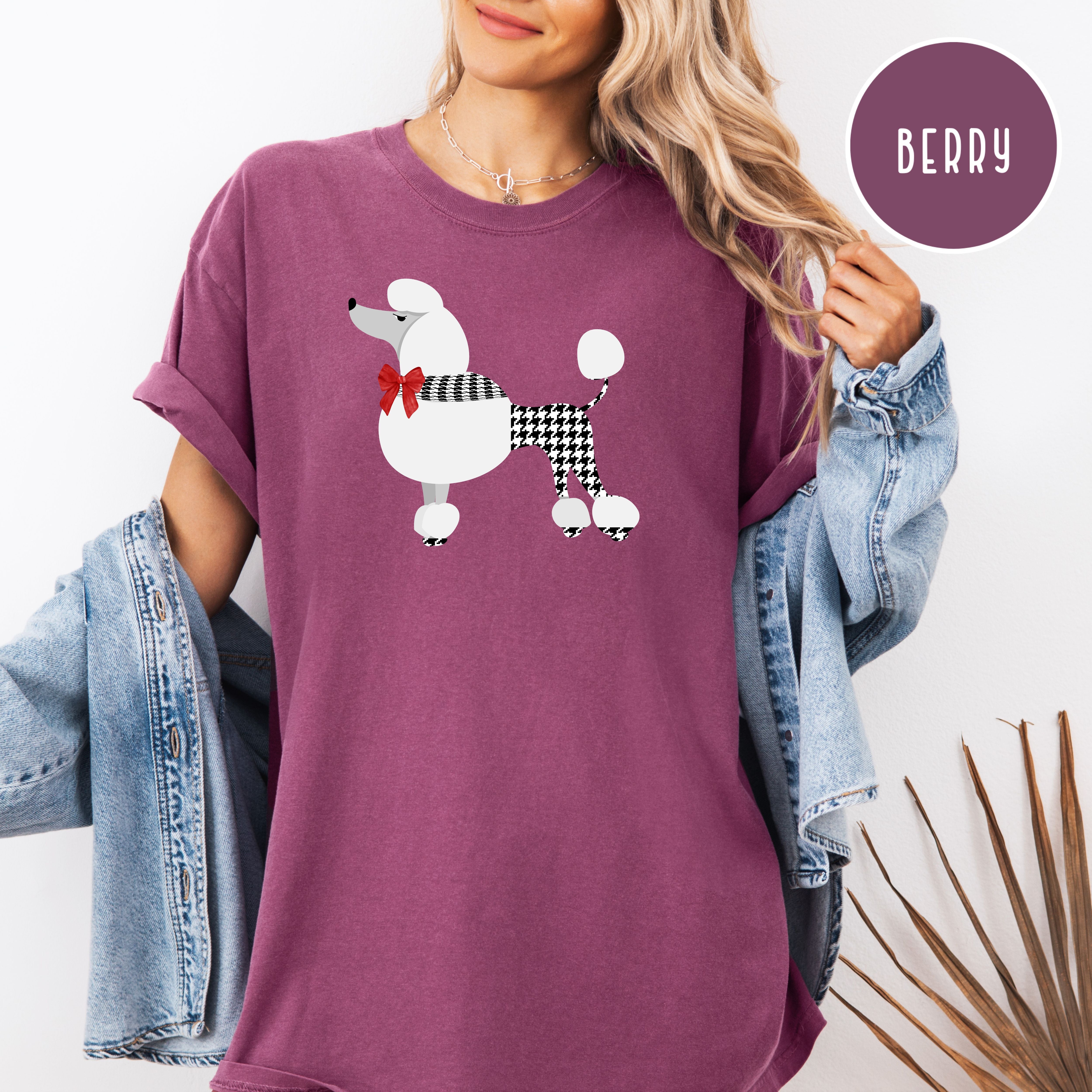 French Poodle Dressed in Houndstooth w Red Bow Comfort Colors T-Shirt