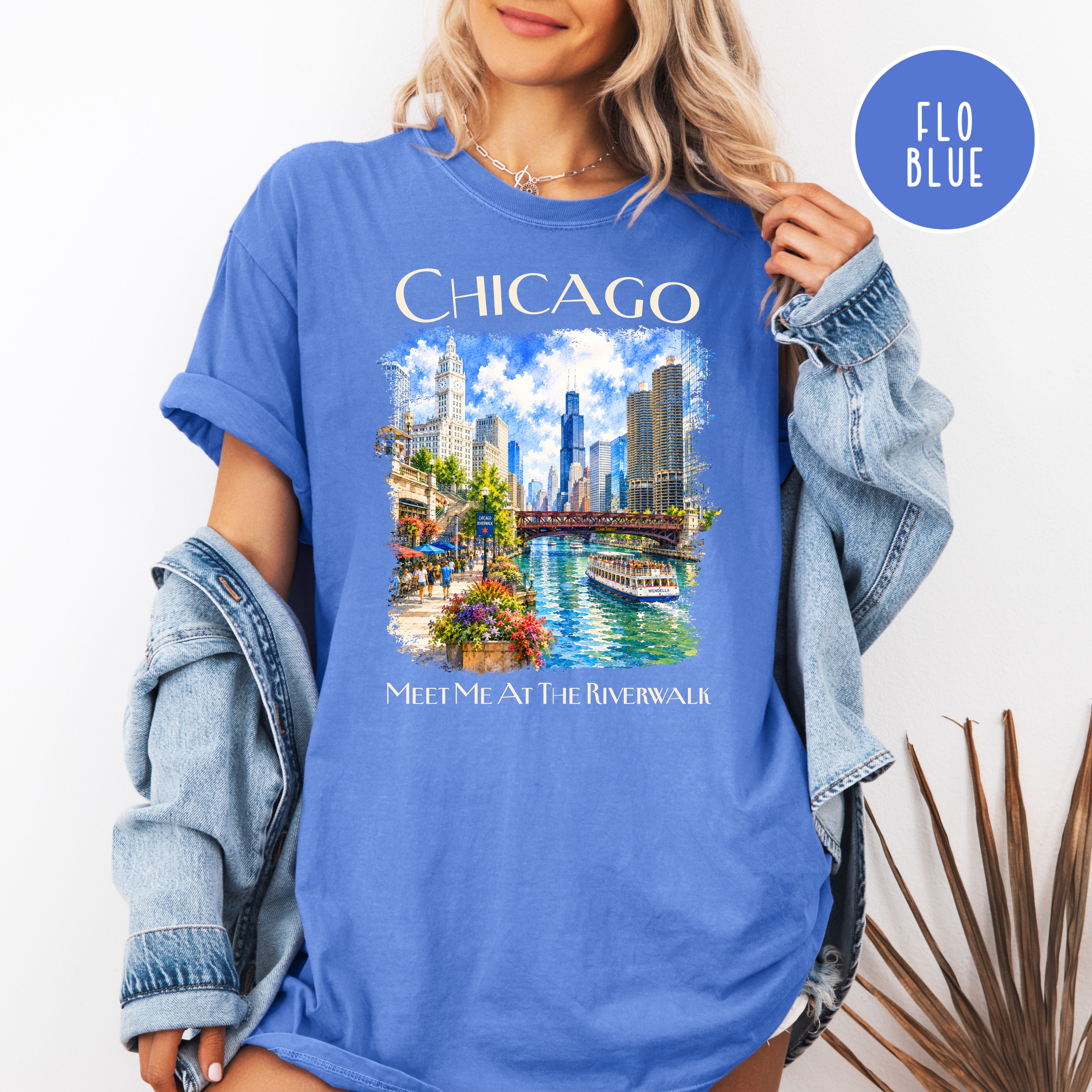 Chicago Riverwalk Unisex Comfort Colors Chicago Travel T-Shirt, Meet Me At The Riverwalk Chicago Shirt, Chicago Gift, Traveler Gift Shirt