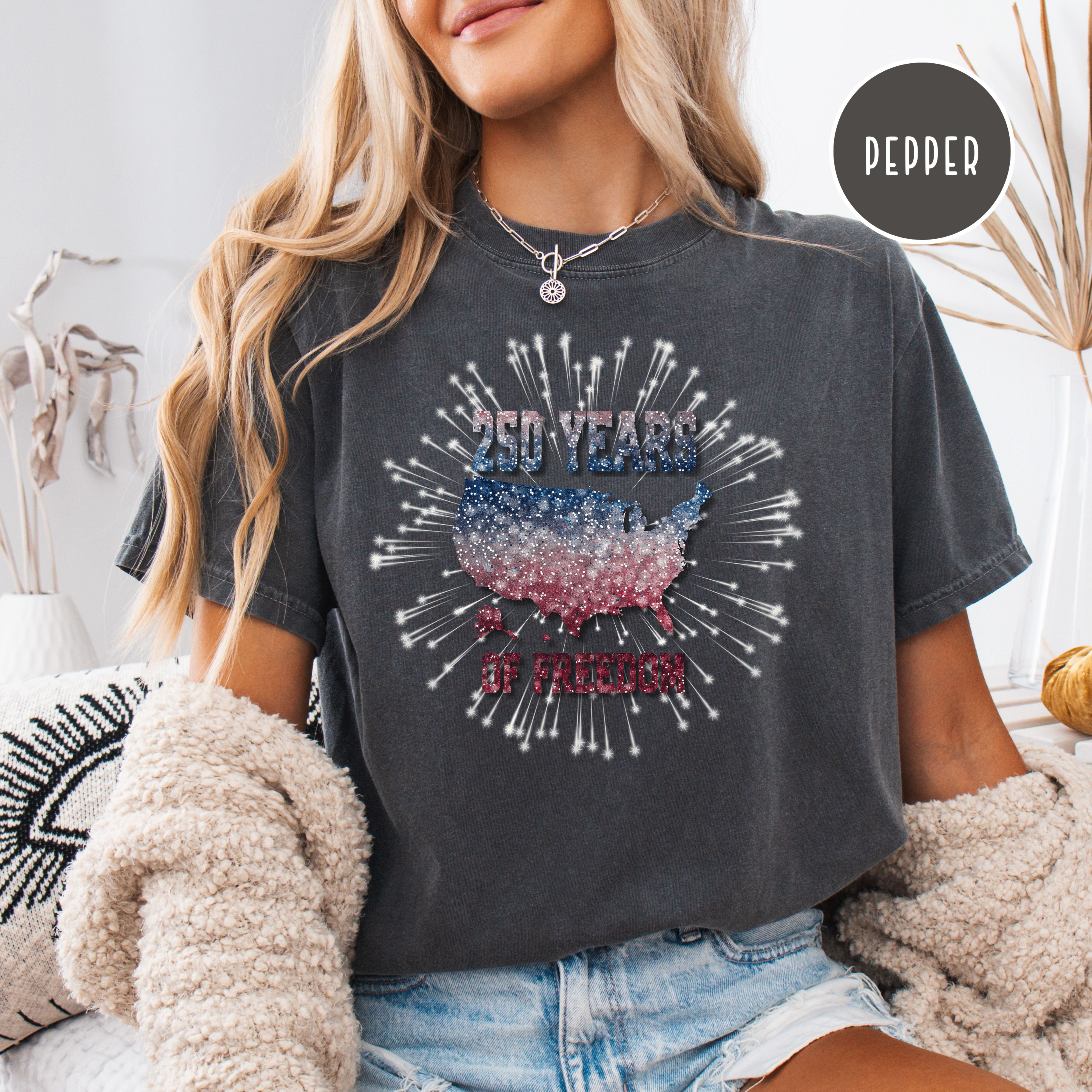 250 Years of Freedom Comfort Colors T-Shirt, 4th of July Fireworks Shirt