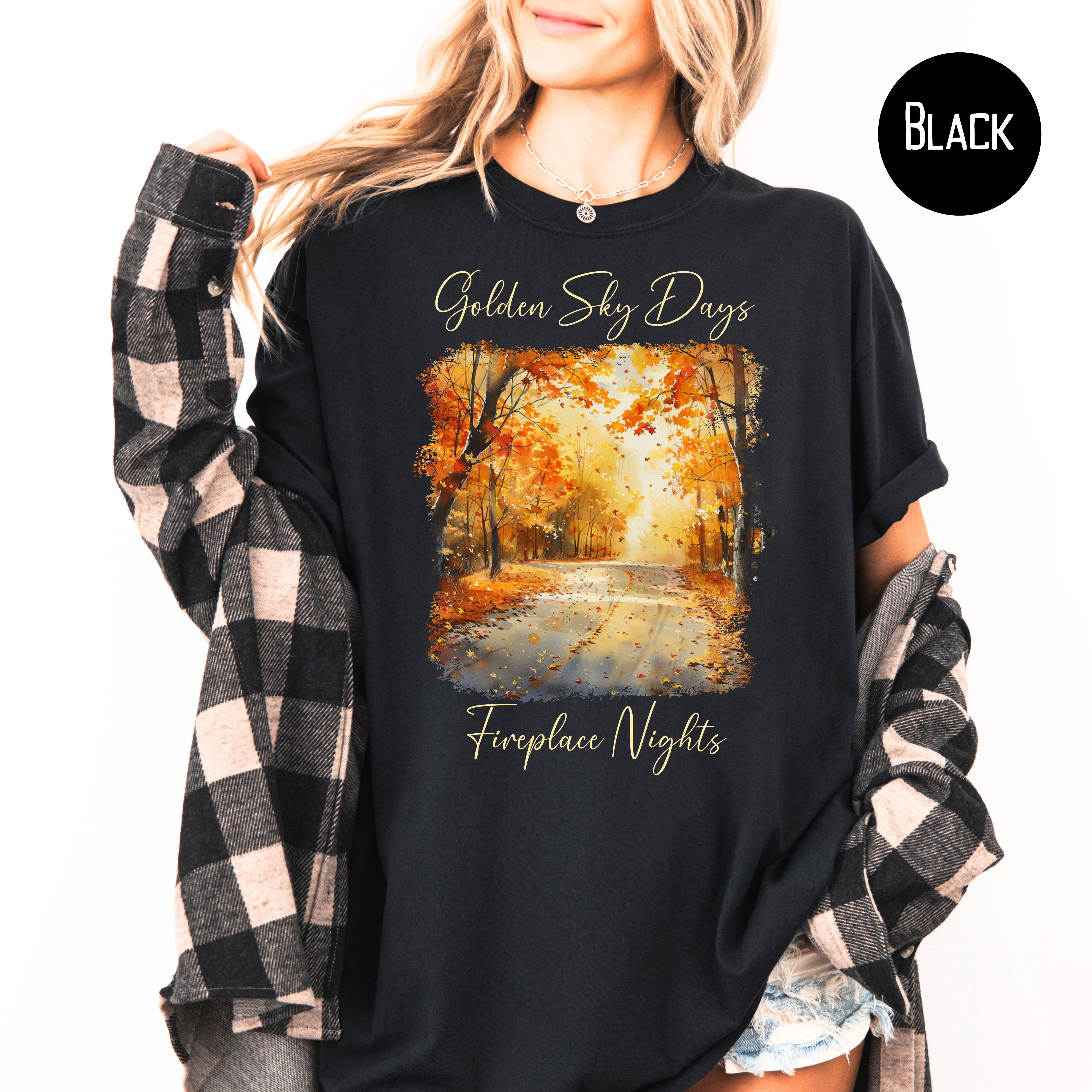 Golden Sky Days and Fireplace Nights Autumn Season Comfort Colors Fall Colors Tee Shirt