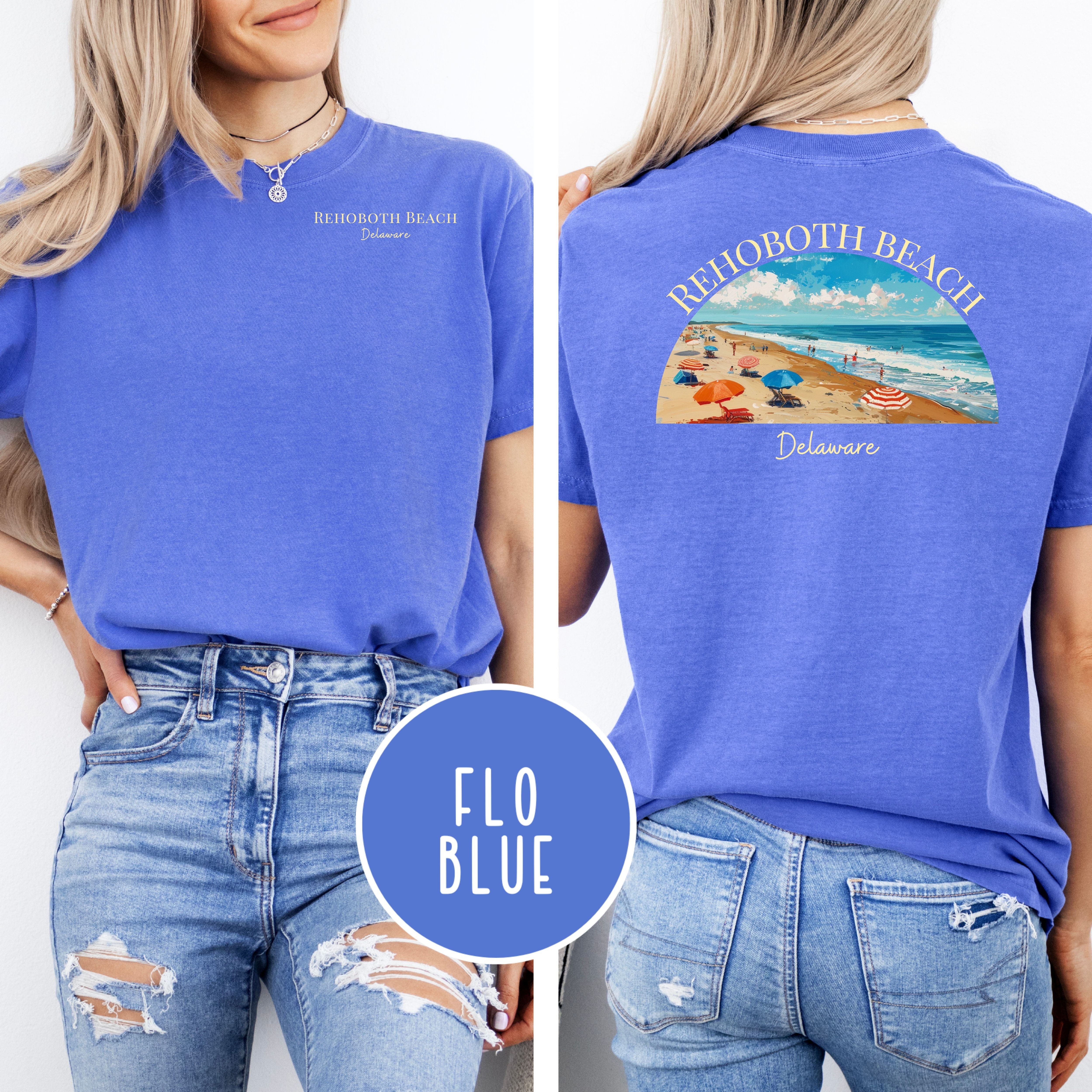Rehoboth Beach Comfort Colors Vacation Beach Tee Design Front and Back