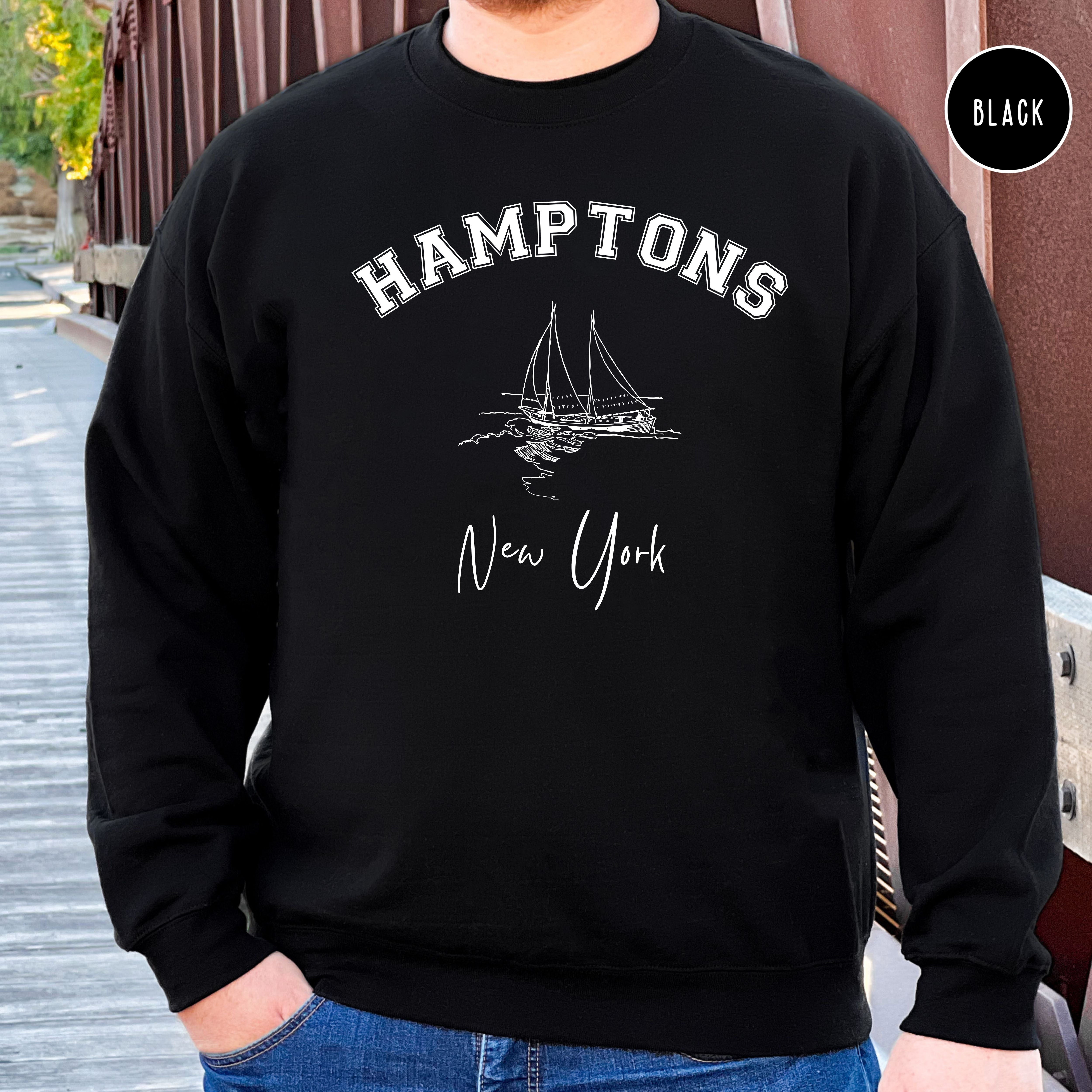 Hamptons Unisex Crewneck Sweatshirt, Hamptons Vacation Sailing Sweatshirt