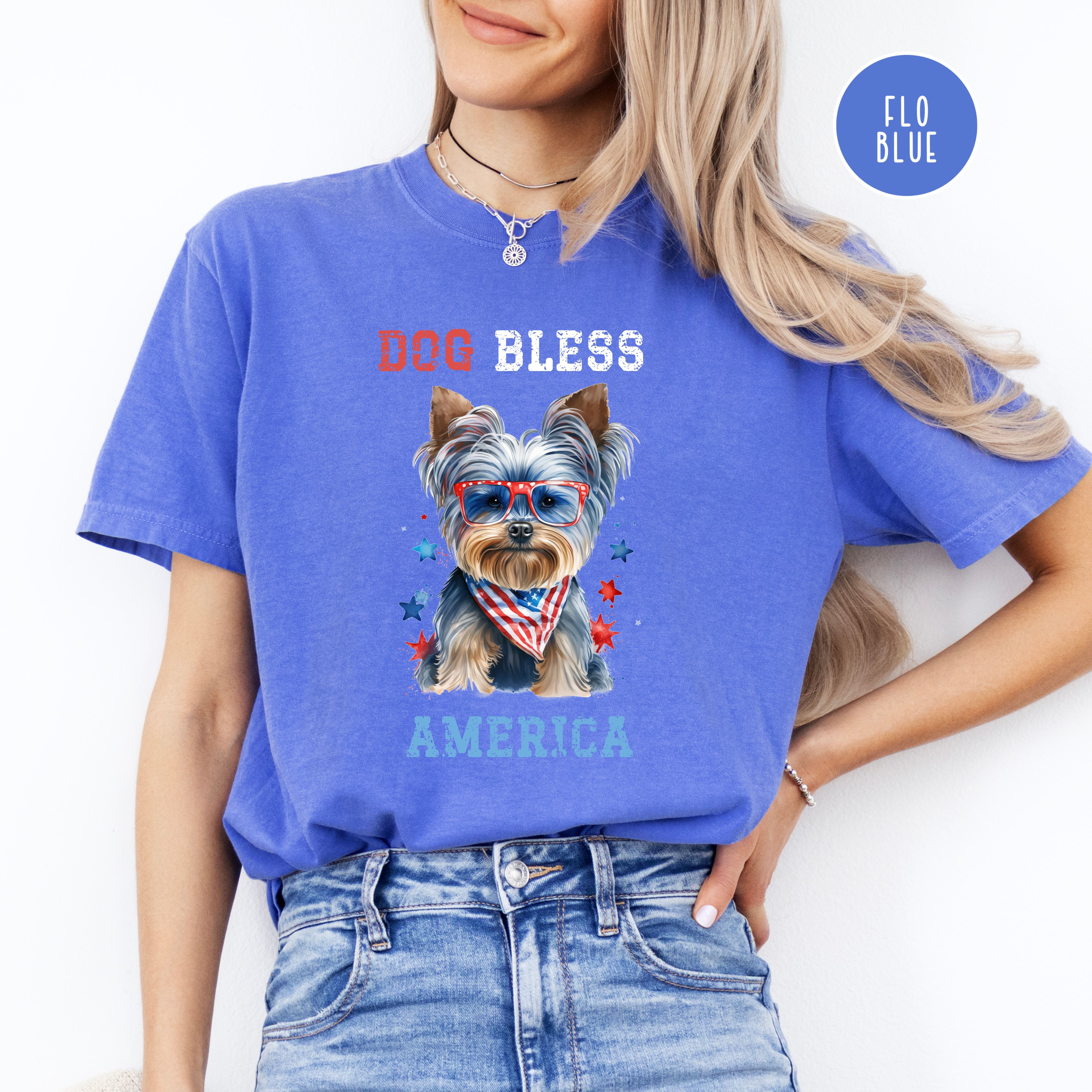 Dog Bless America Patriotic Yorkie Lovers Comfort Colors® Tee