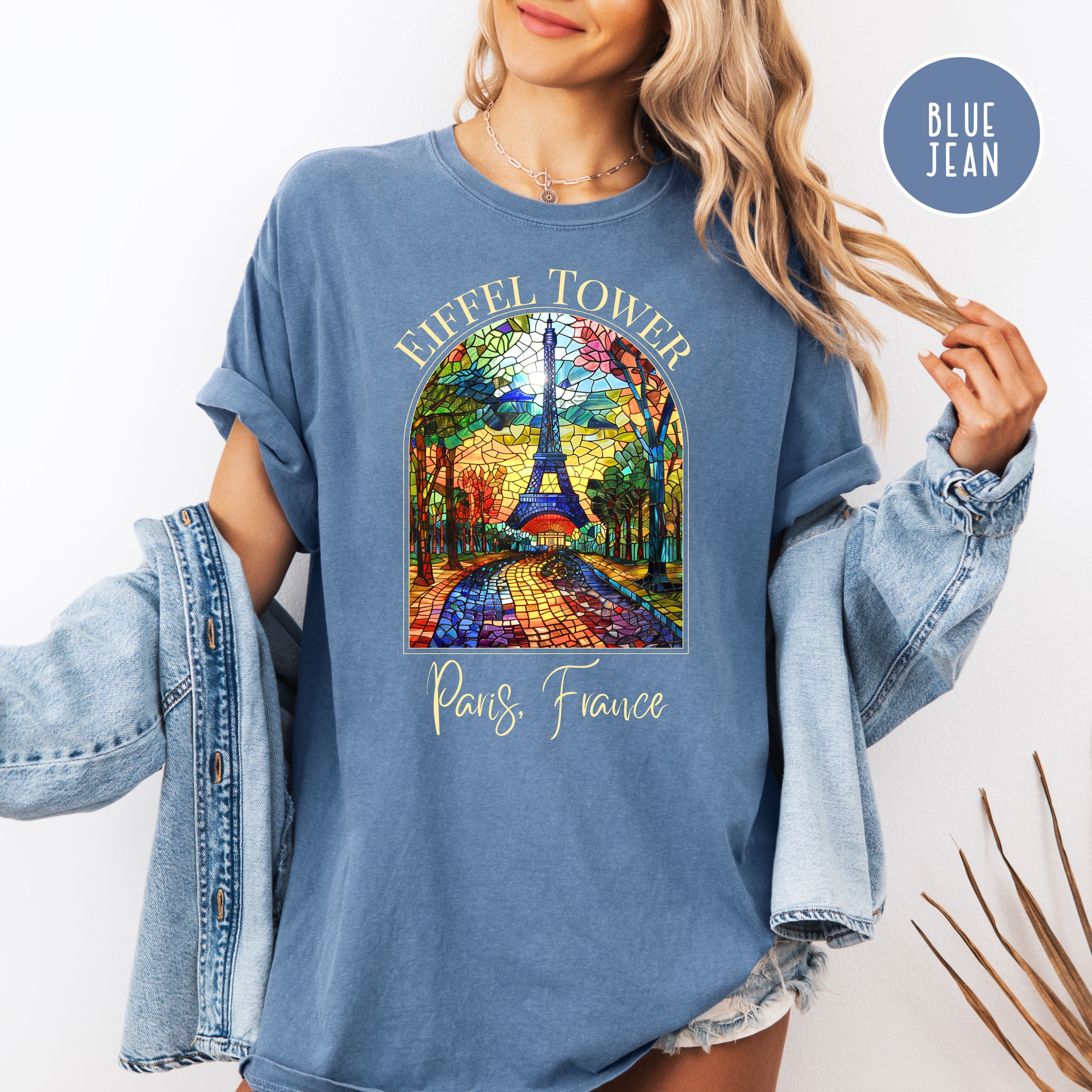 Paris Vacation Eiffel Tower Stained Glass Design Comfort Colors T-Shirt