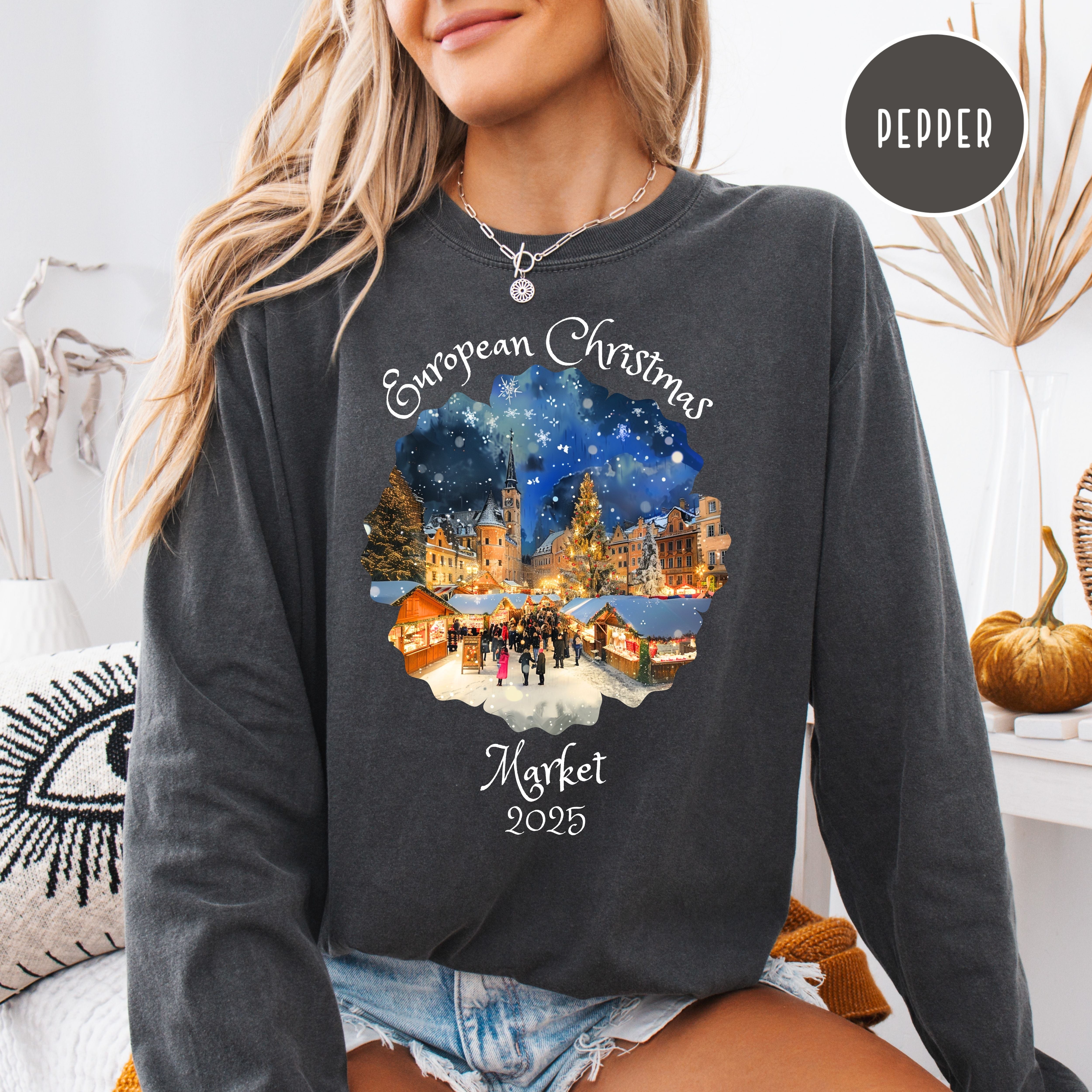 European Christmas Market 2025 Comfort Colors Long Sleeve Unisex Tee
