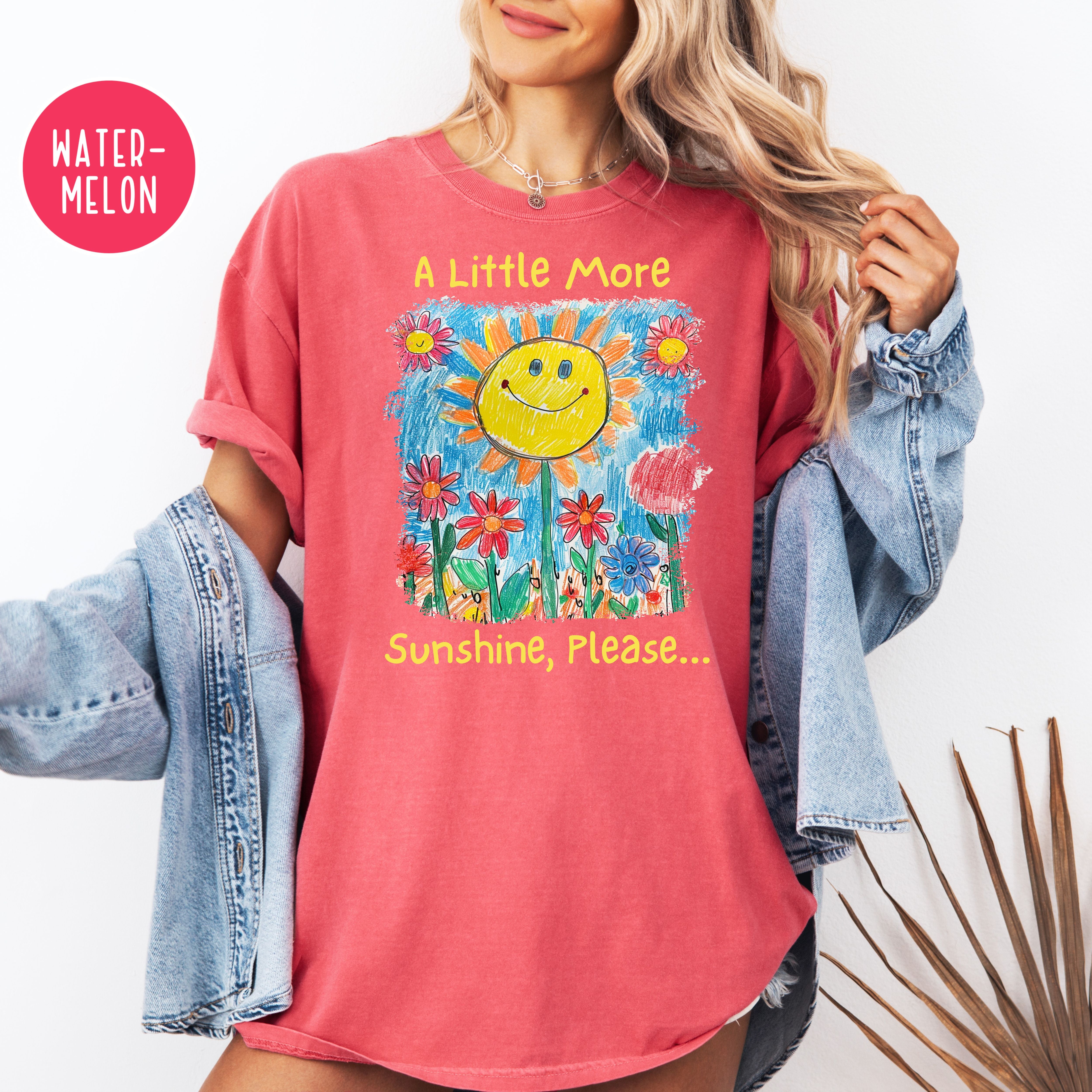 A Little More Sunset Please Comfort Colors Happy Tee Shirt, Positivity Shirt, Joyful Gift Shirt, Sunshine and Flowers Drawing Summer Tee