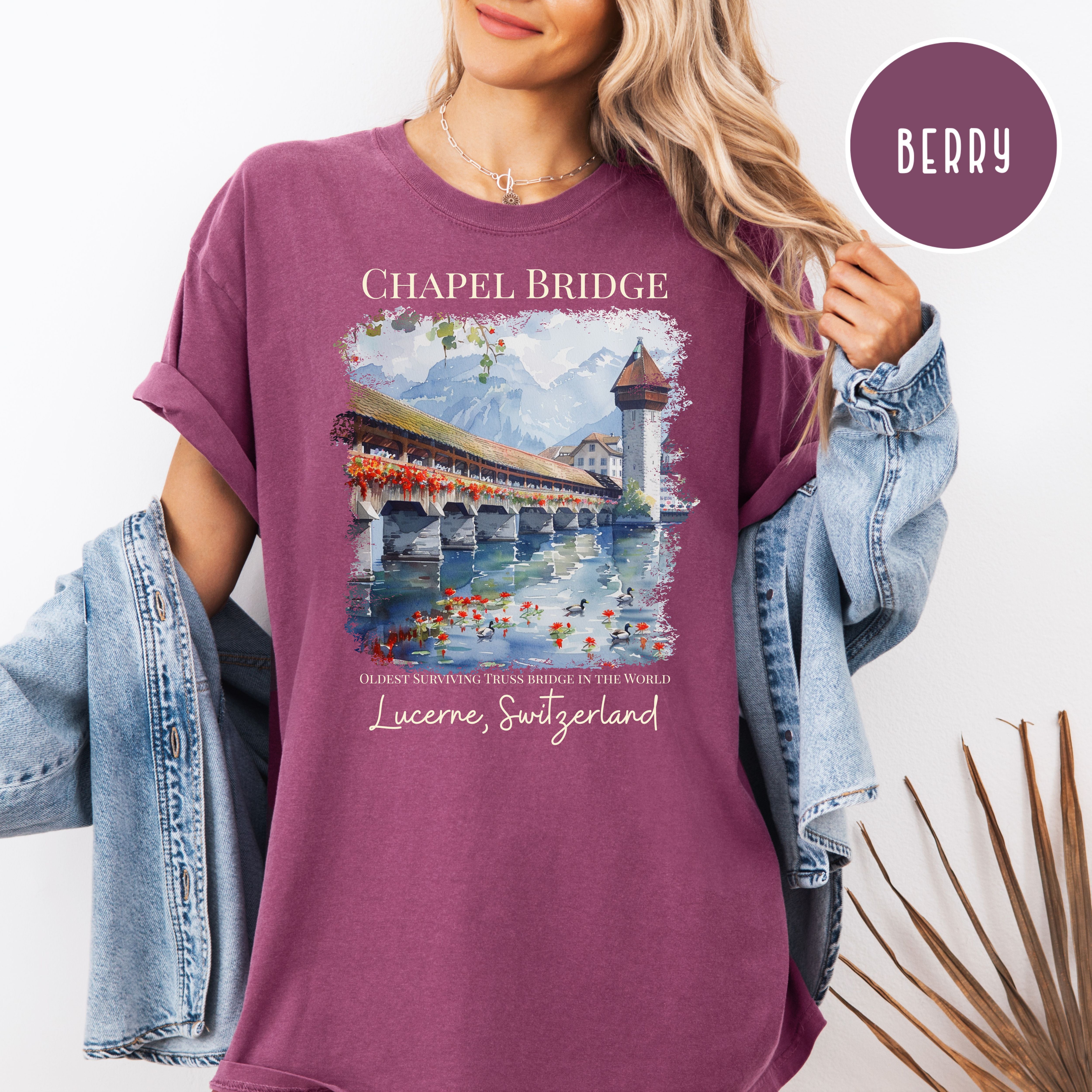 Lucerne Switzerland Chapel Bridge Comfort Colors Vacation Gift Tee