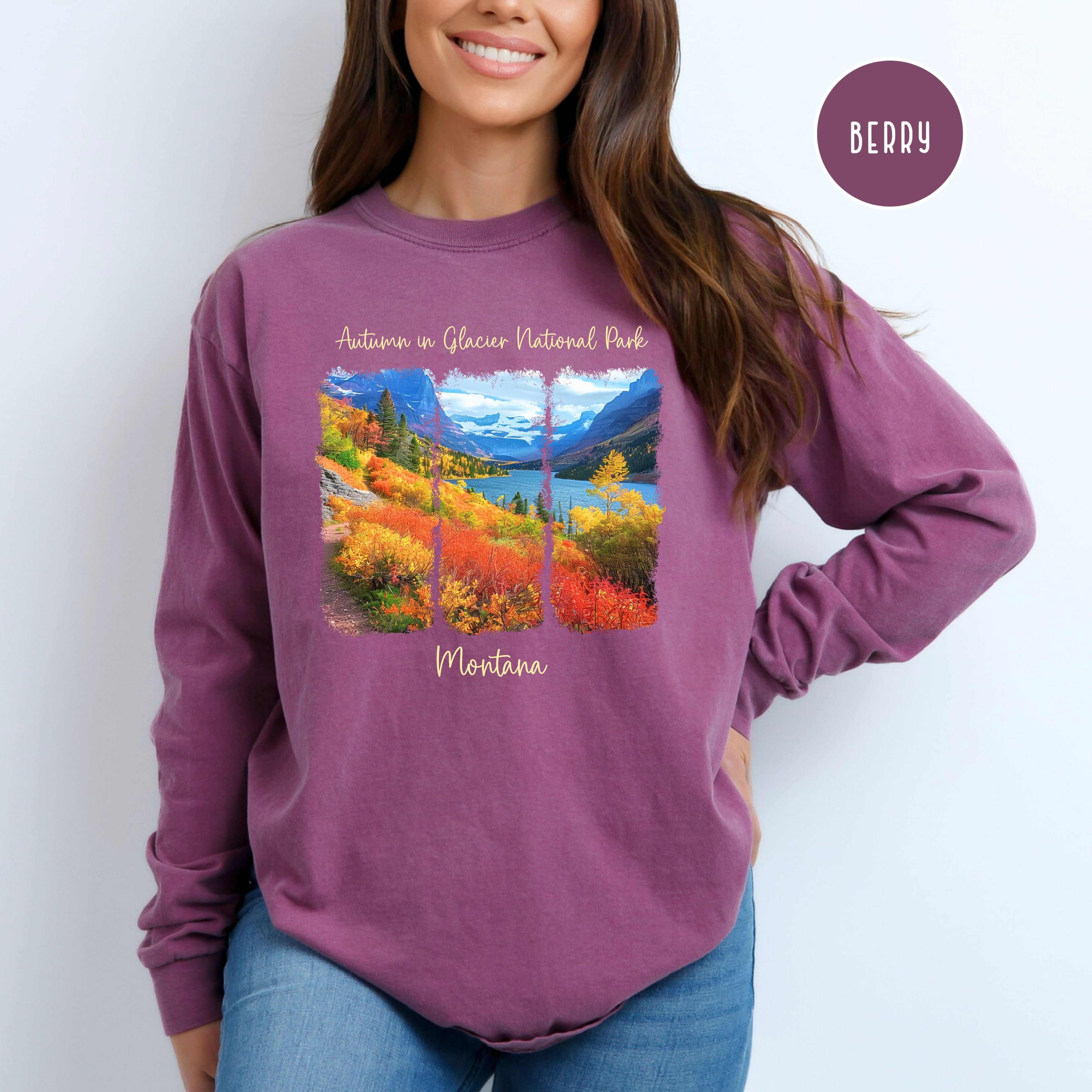 Glacier National Park in Autumn Long Sleeve Comfort Colors Tee