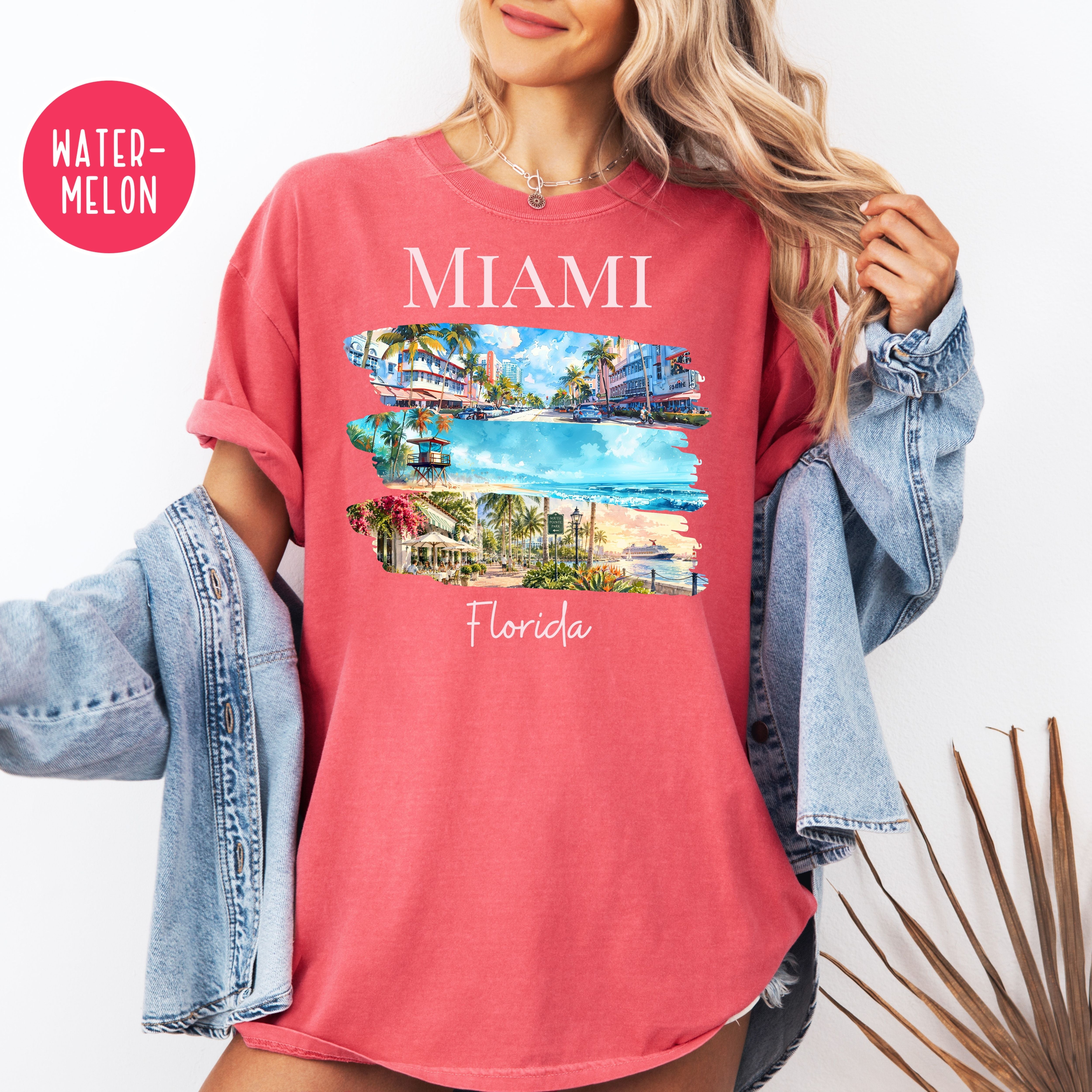 Miami Florida Comfort Colors Vacation T-Shirt, Miami Travel Gift, Miami Trip Shirt, Miami Watercolor Shirt, Miami Art Deco, SoFi Miami Shirt
