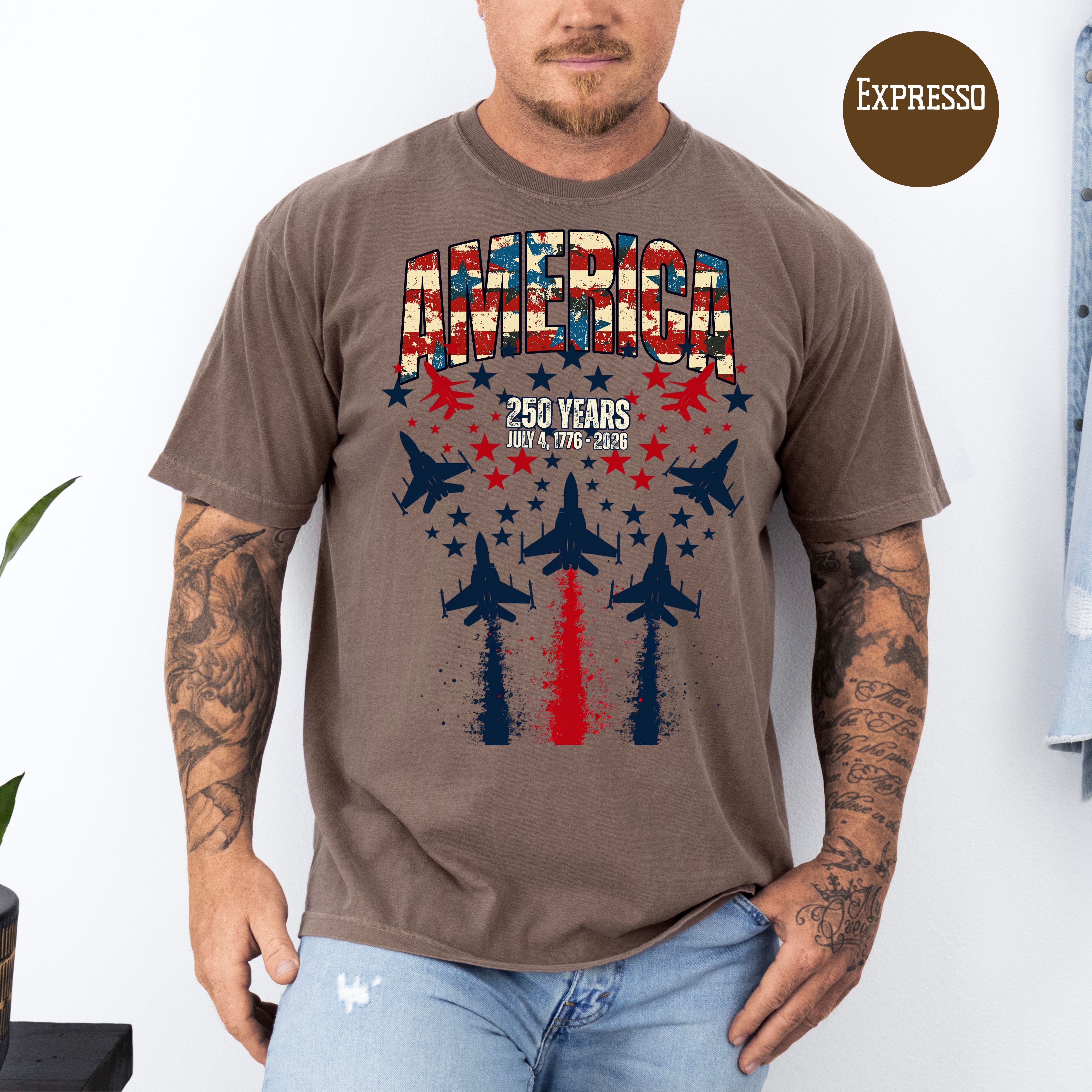 America Patriotic Unisex Comfort Colors 4th of July  250 Year Anniversary Gift Tee