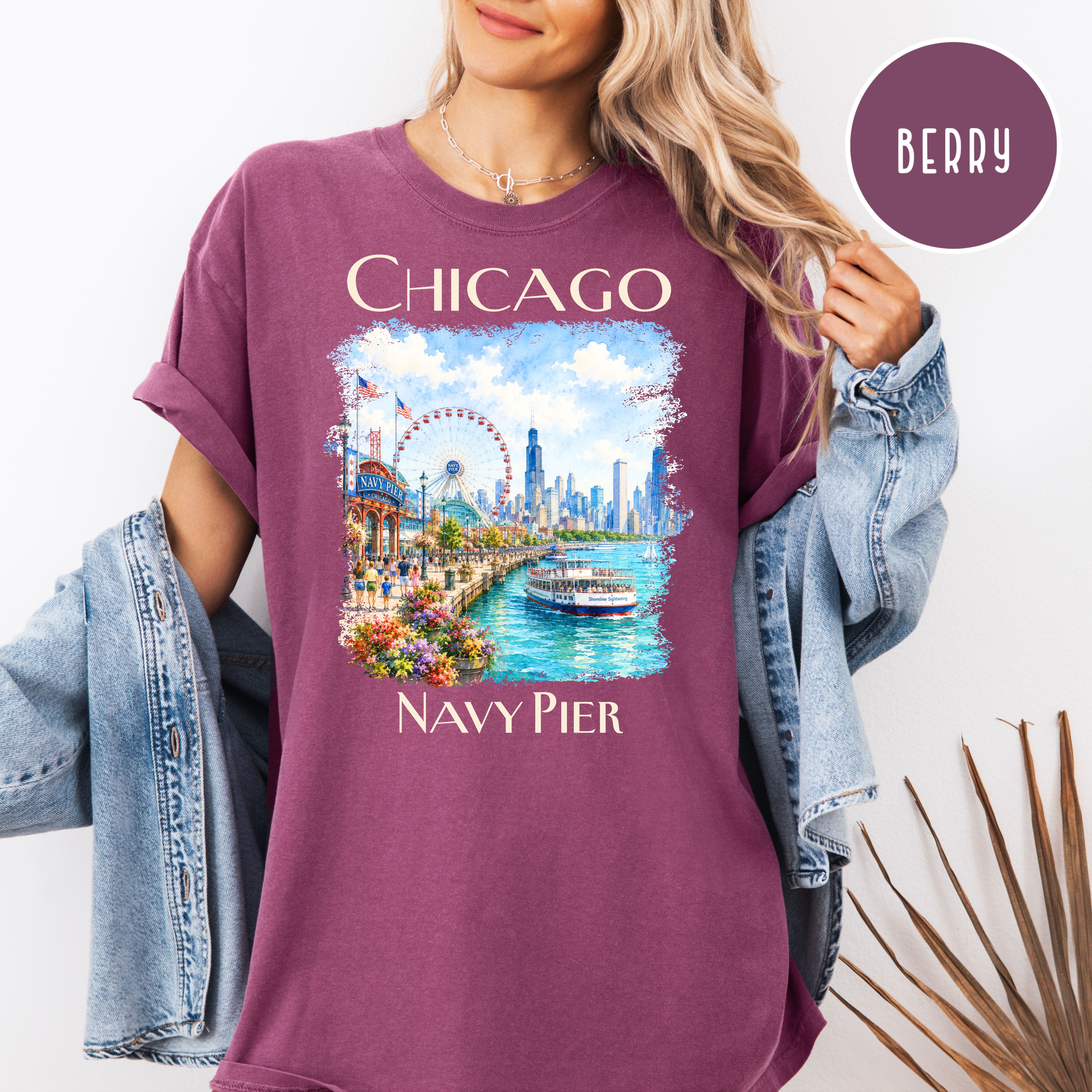 Chicago Navy Pier Unisex Comfort Colors Travel T-Shirt, Chicago Vacation Gift Shirt, Navy Pier Shirt, Traveler Gift, Chicago Lover Gift Tee