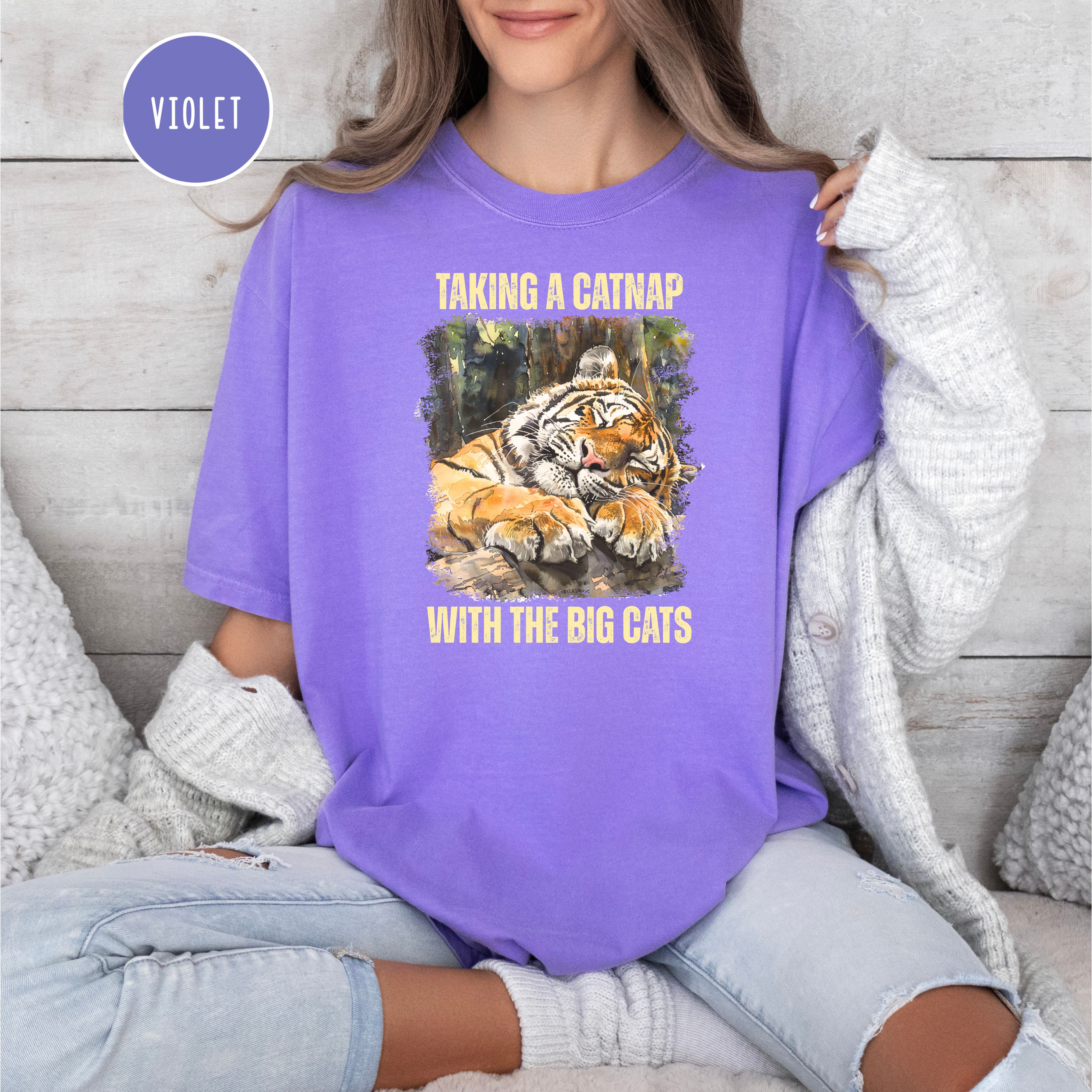 Tiger Lover Unisex Comfort Colors T-Shirt, Funny Tiger At The Zoo Shirt, Tiger Taking a Catnap With The Big Cats